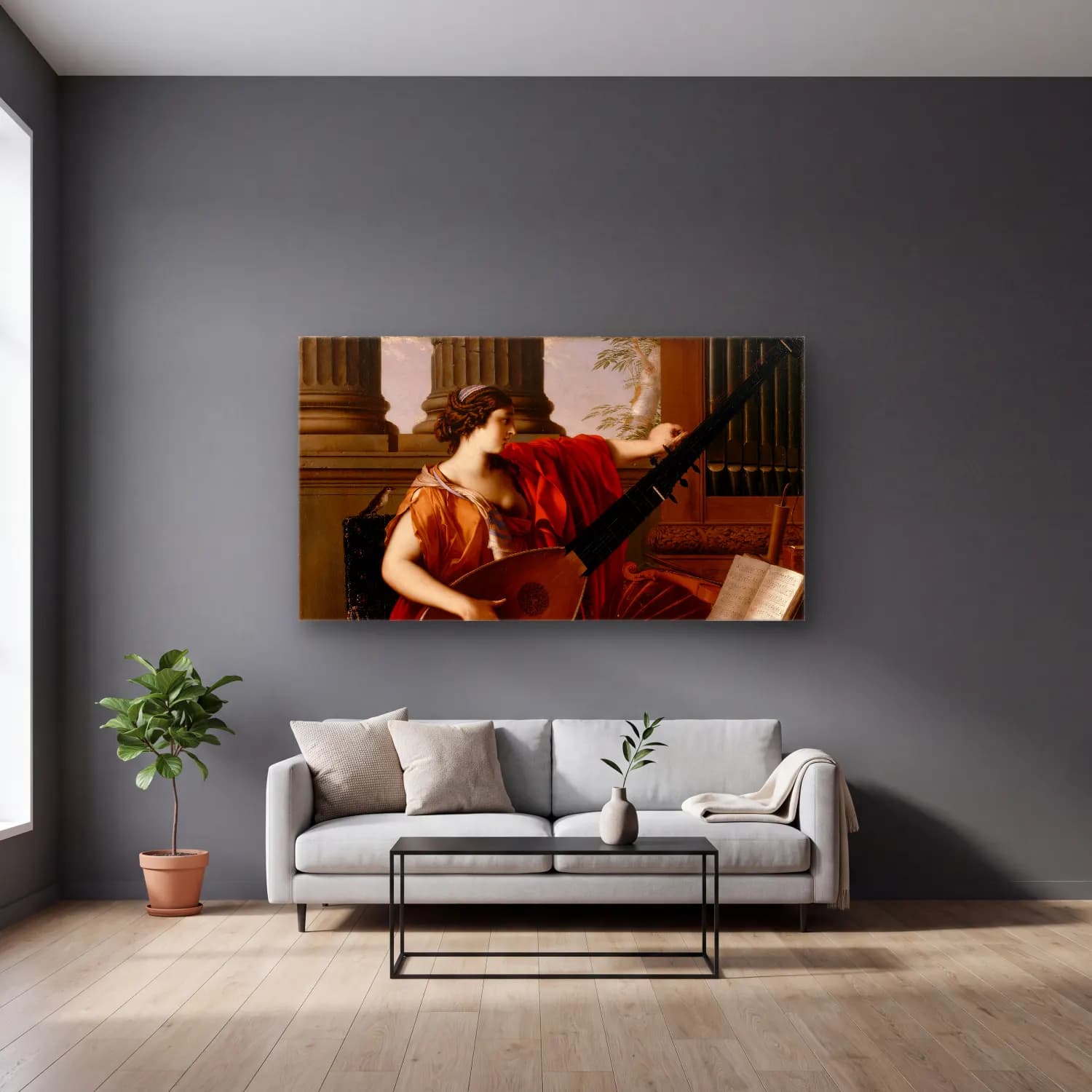Laurent de la Hyre – Laurent de la Hyre - Allegory of Music cam tablo — gri duvarlı salonda