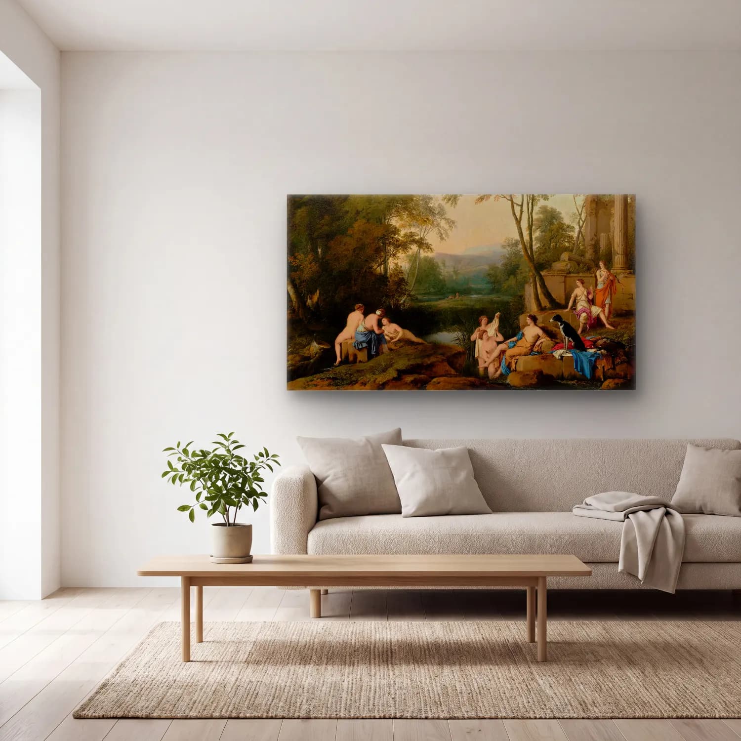 Laurent de la Hyre – Laurent de la Hyre - Diana and Her Nymphs in a Landscape cam tablo — açık renk salonda