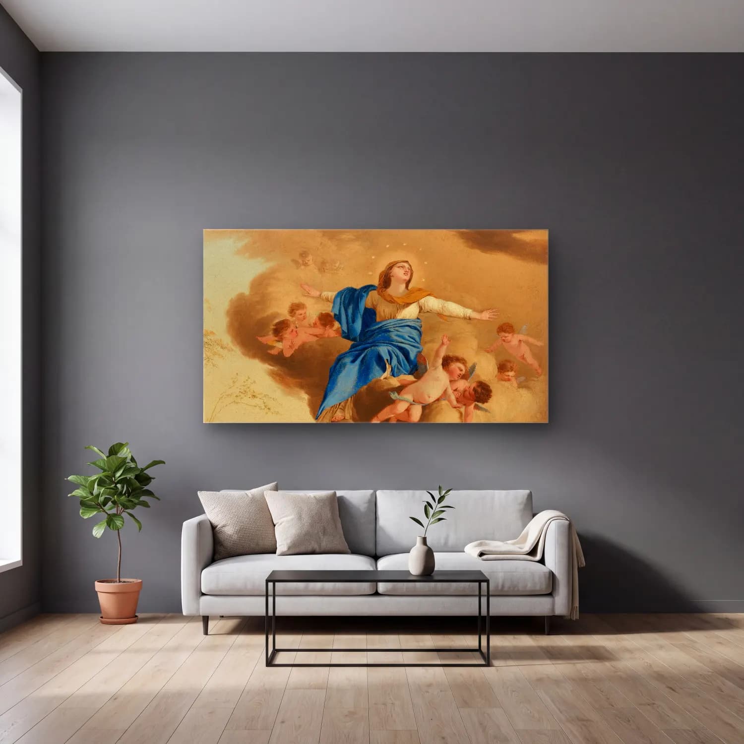 Laurent de la Hyre – Laurent de la Hyre - The Assumption (circa 1653) cam tablo — gri duvarlı salonda