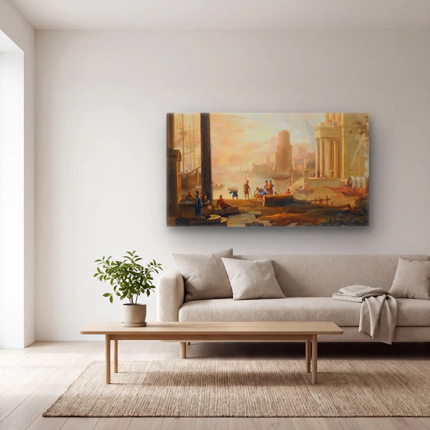 Marco Ricci – A Capriccio Of A Classical Seaport City At Sunset cam tablo — açık renk salonda