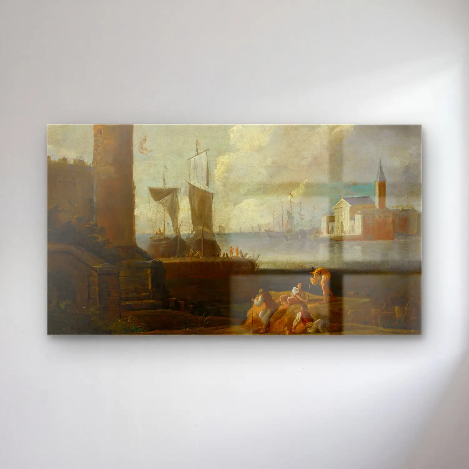 Marco Ricci – A Capriccio View Of San Giorgio Maggiore, Venice cam tablo — Marco Ricci – A Capriccio View Of San Giorgio Maggiore, Venice — yağlı boya liman ve tekneler