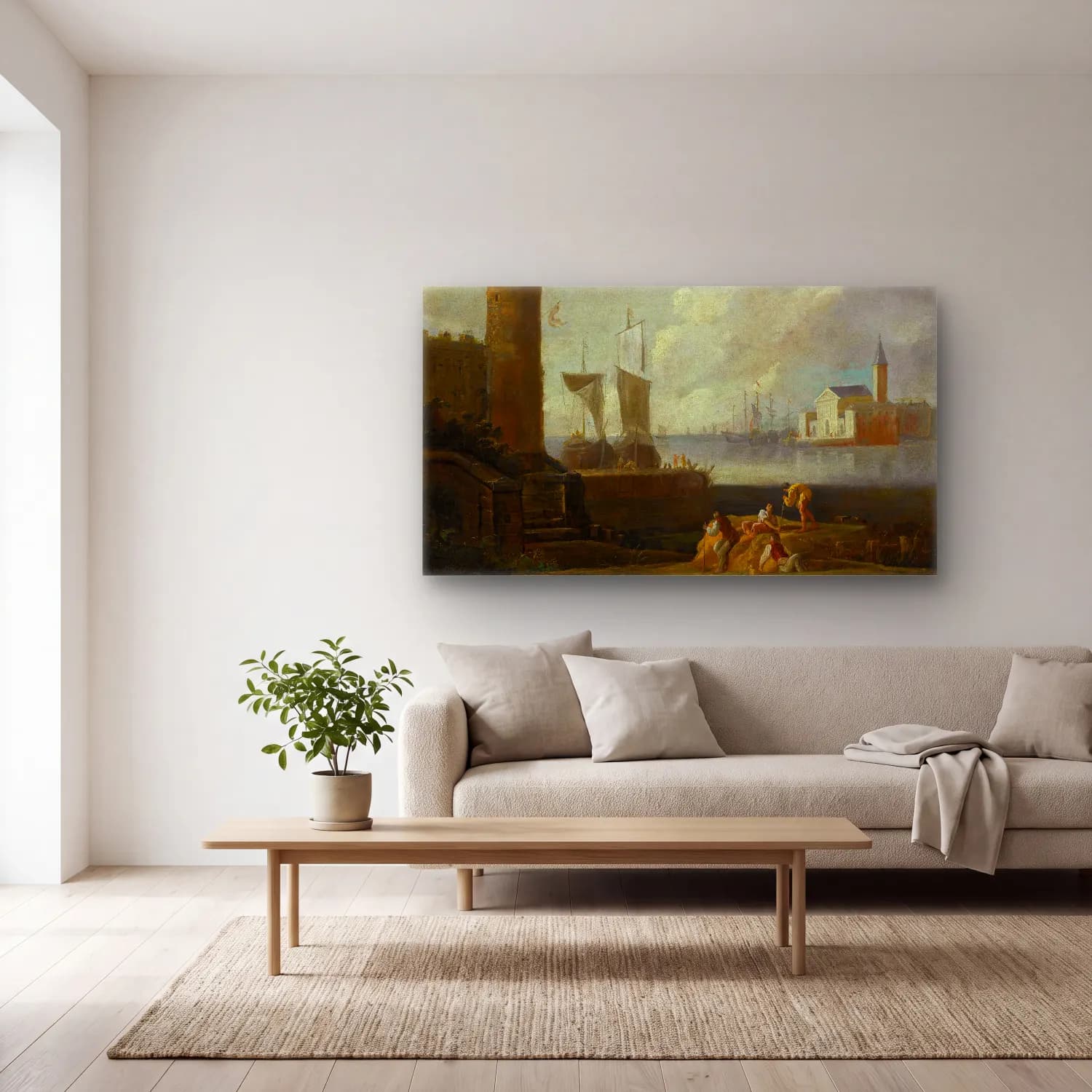 Marco Ricci – A Capriccio View Of San Giorgio Maggiore, Venice cam tablo — açık renk salonda