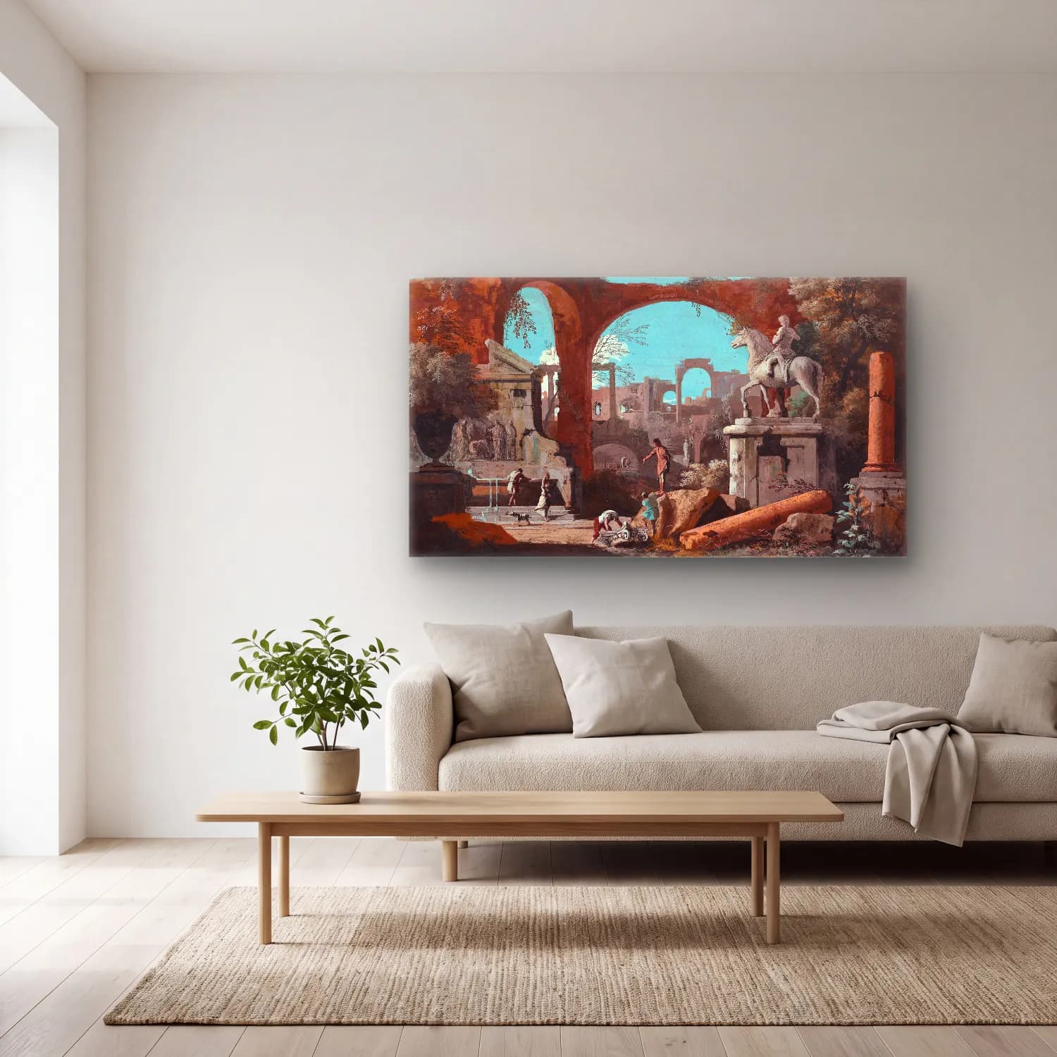Marco Ricci – A Capriccio of Roman Ruins cam tablo — açık renk salonda