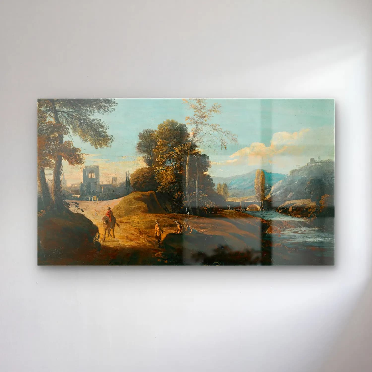 Marco Ricci – A Fluvial Landscape With Figures On A Path, A Town Beyond cam tablo — Marco Ricci – A Fluvial Landscape With Figures On A Path, A Town Beyond — yağlı boya kırda nehir