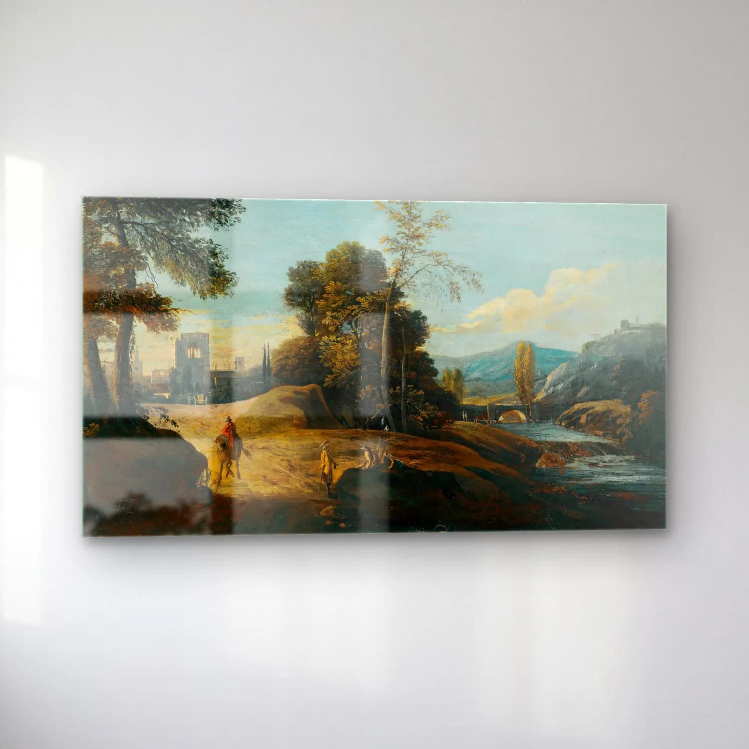 Marco Ricci – A Fluvial Landscape With Figures On A Path, A Town Beyond cam tablo — sol açıdan görünüm