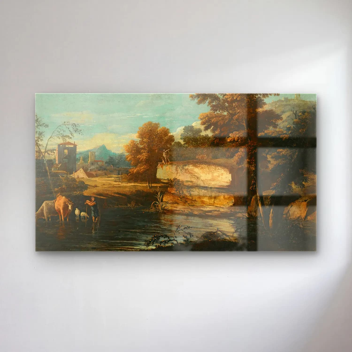 Marco Ricci – A Lacustrine Landscape With A Herder And His Animals… cam tablo — Marco Ricci – A Lacustrine Landscape With A Herder And His Animals… — yağlı boya kırda nehir