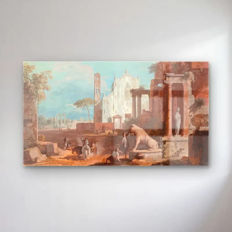 Marco Ricci – A capriccio with a Gothic church and antique ruins cam tablo — Marco Ricci – A capriccio with a Gothic church and antique ruins — yağlı boya antik kalıntılar