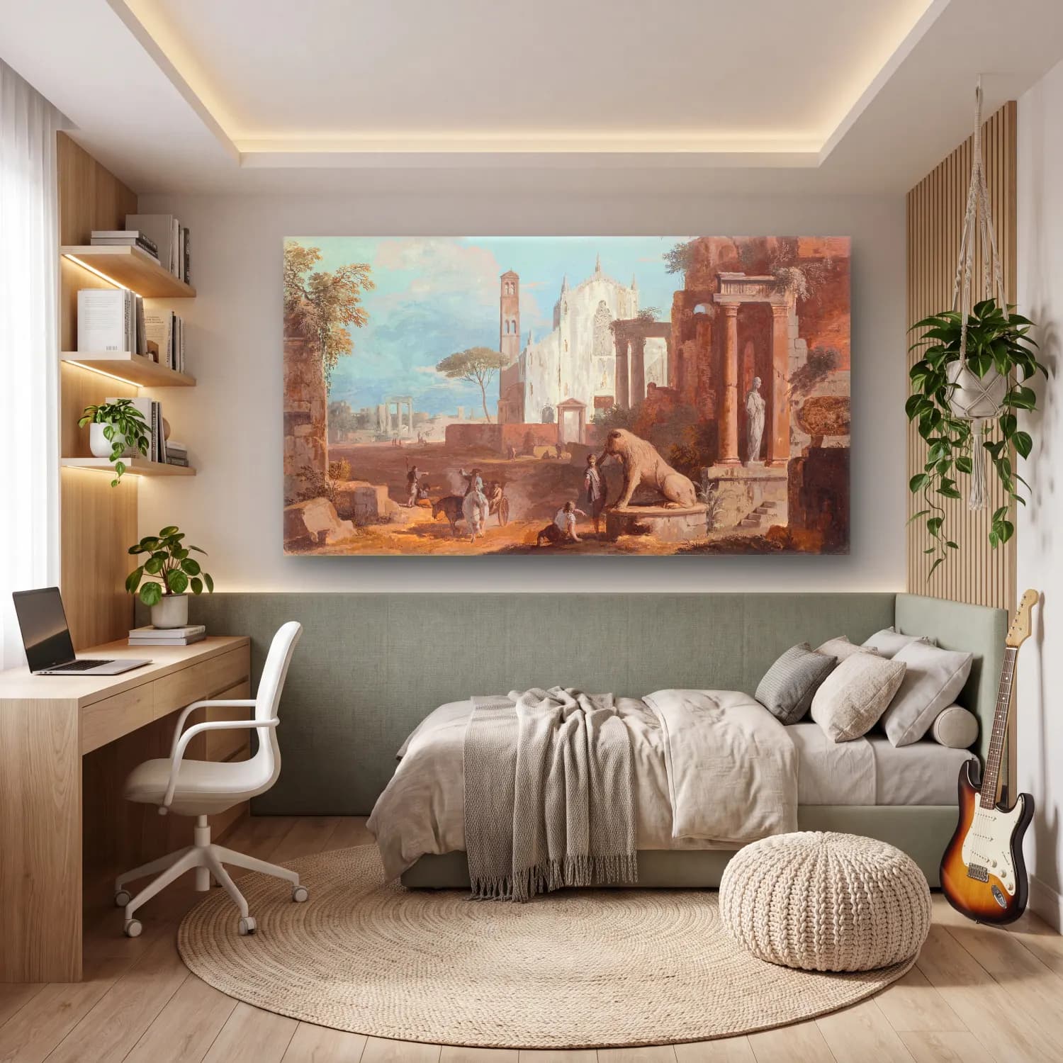 Marco Ricci – A capriccio with a Gothic church and antique ruins cam tablo — genç odasında