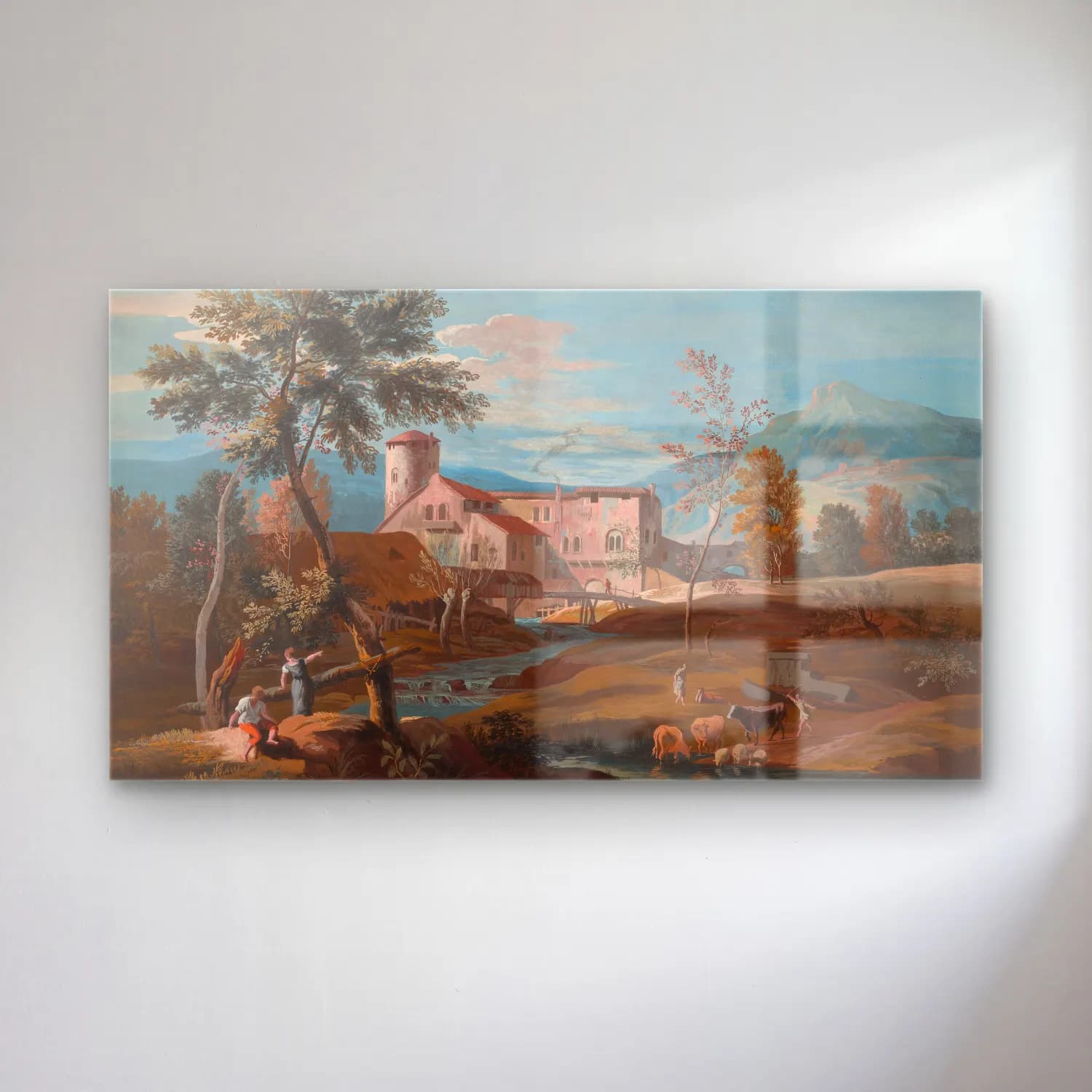 Marco Ricci – A man and a woman by a stream with a farmhouse in the… cam tablo — Marco Ricci – A man and a woman by a stream with a farmhouse in the… — yağlı boya kırda nehir