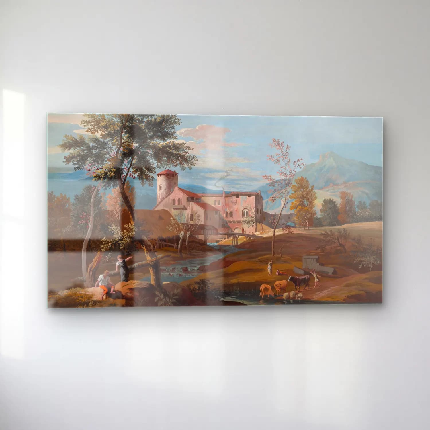 Marco Ricci – A man and a woman by a stream with a farmhouse in the… cam tablo — sol açıdan görünüm