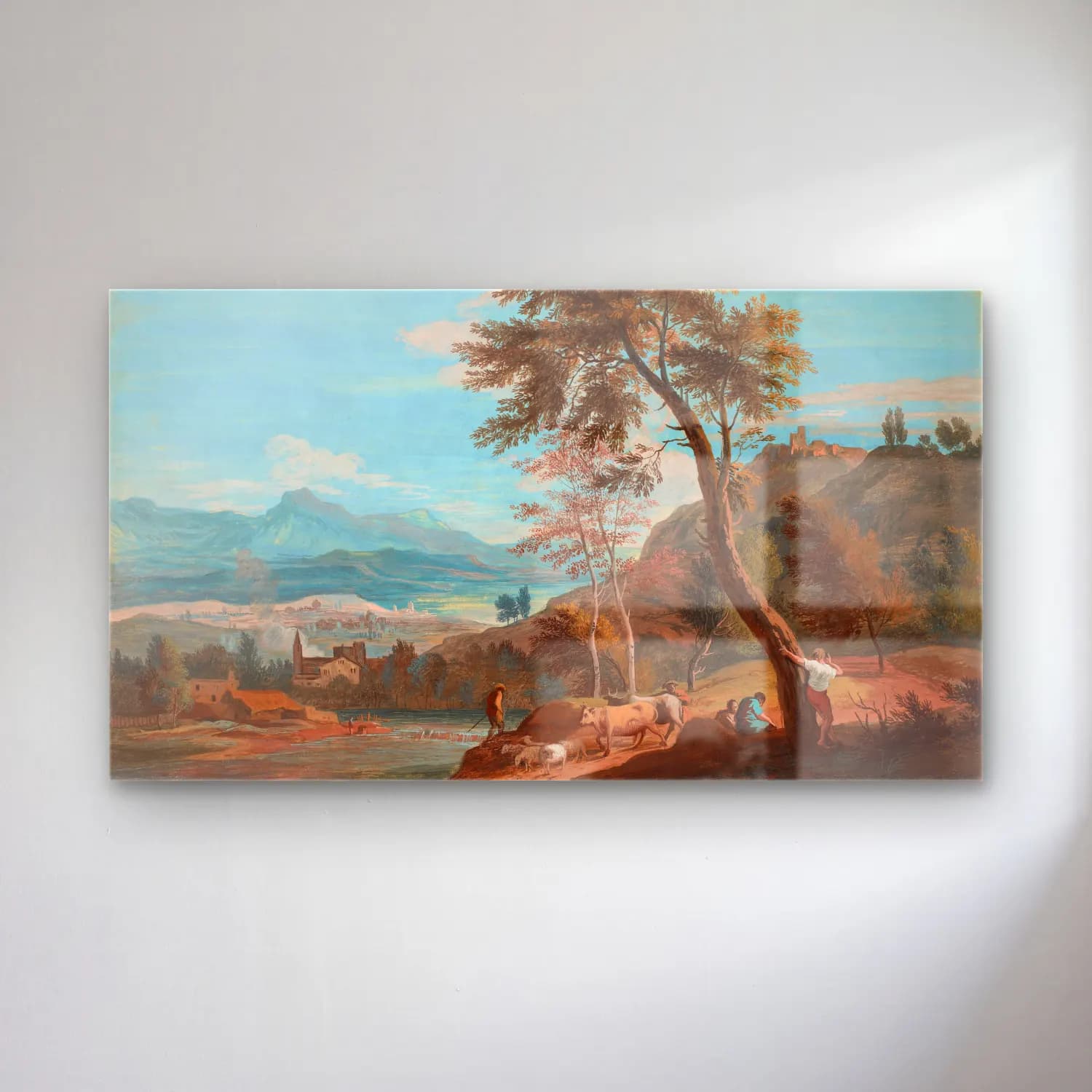 Marco Ricci – Farmers and cattle by a river cam tablo — Marco Ricci – Farmers and cattle by a river — yağlı boya kırda nehir
