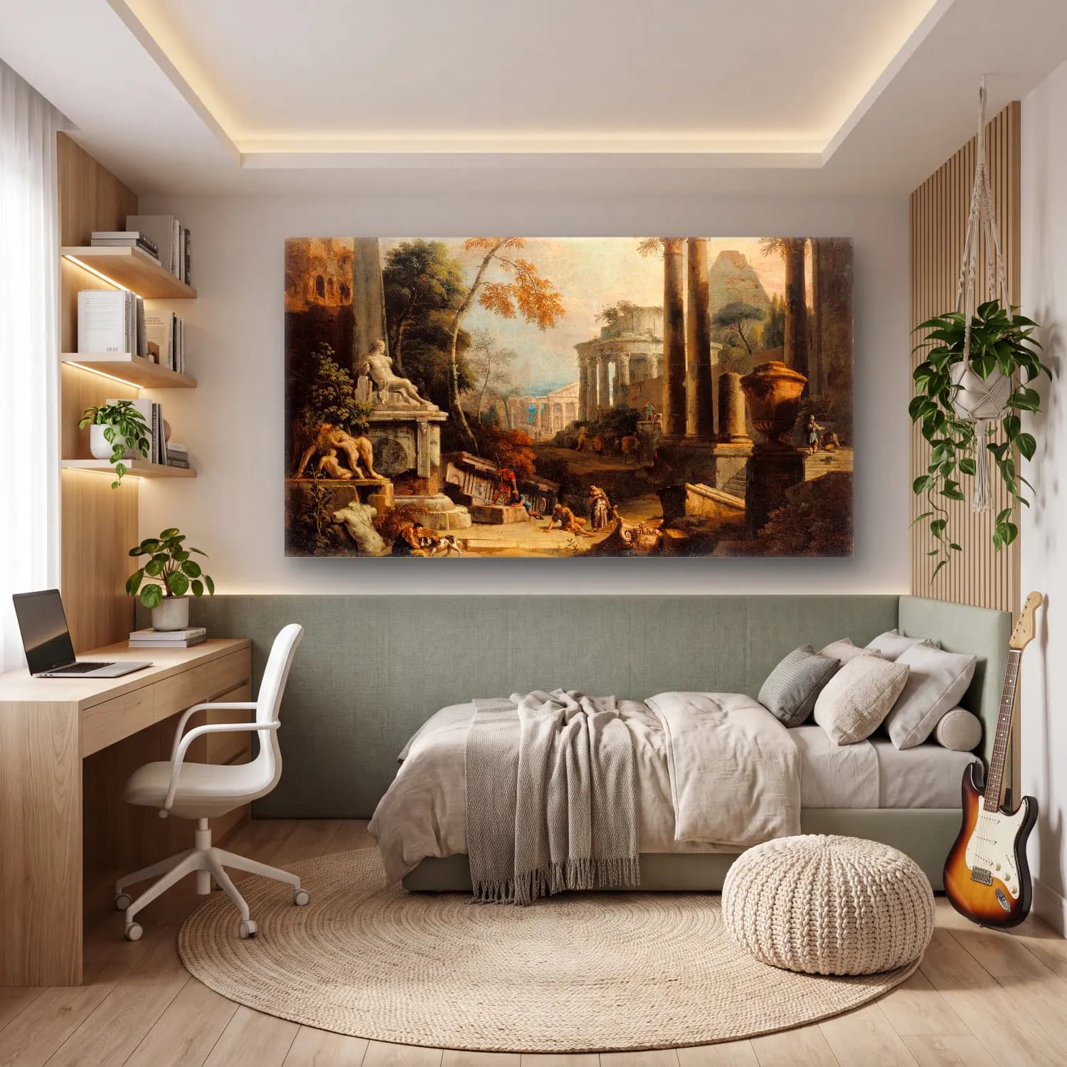 Marco Ricci – Landscape with Classical Ruins and Figures cam tablo — genç odasında