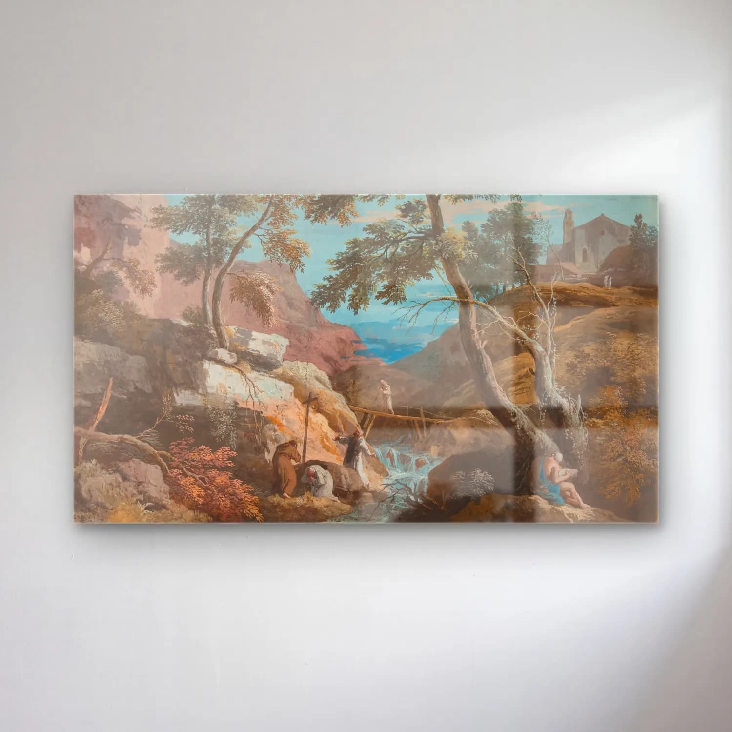 Marco Ricci – Mountainous Landscape with Hermits cam tablo — Marco Ricci – Mountainous Landscape with Hermits — yağlı boya kırda nehir