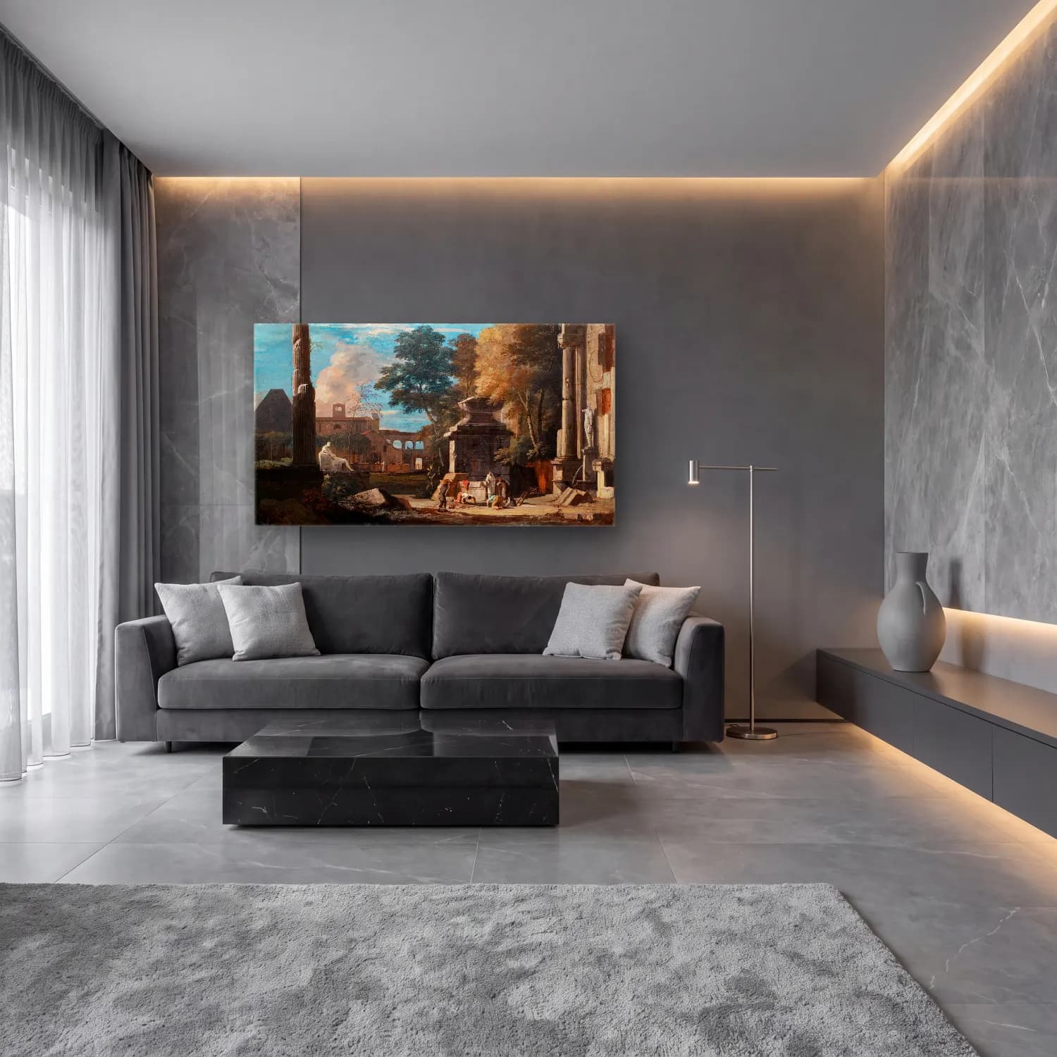 Marco Ricci – Venetian Capriccio With a Body Being Exhumed and a… cam tablo — lüks salon duvarında