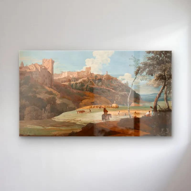 Marco Ricci – View of an Italian hilltown with a horseman and peasants… cam tablo — Marco Ricci – View of an Italian hilltown with a horseman and peasants… — yağlı boya roma
