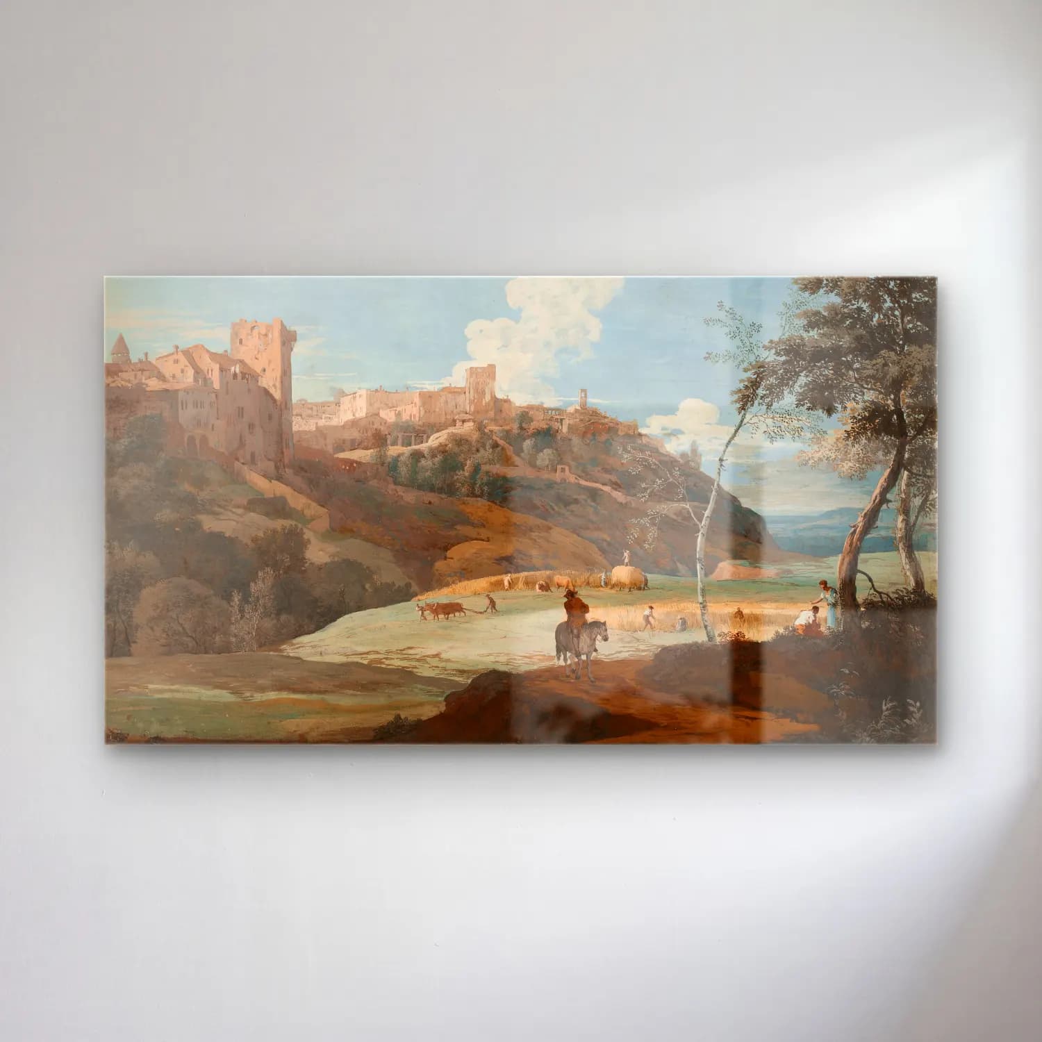 Marco Ricci – View of an Italian hilltown with a horseman and peasants… cam tablo — Marco Ricci – View of an Italian hilltown with a horseman and peasants… — yağlı boya roma