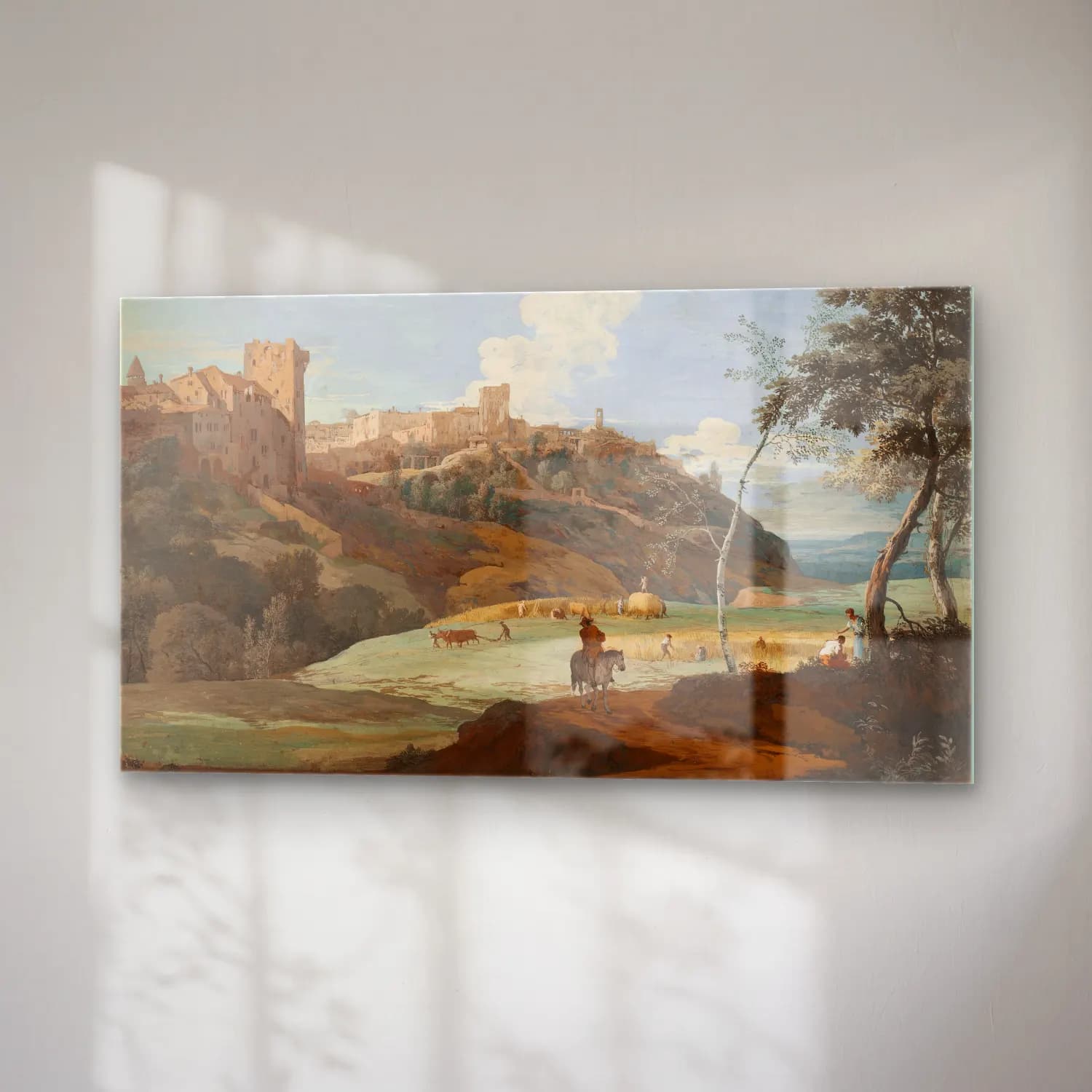 Marco Ricci – View of an Italian hilltown with a horseman and peasants… cam tablo — sağ açıdan görünüm