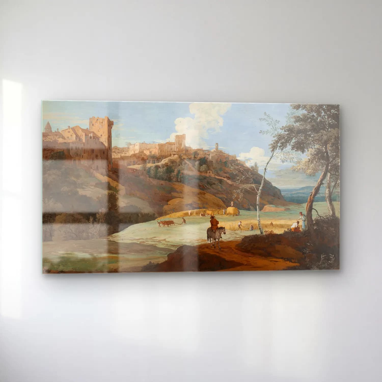 Marco Ricci – View of an Italian hilltown with a horseman and peasants… cam tablo — sol açıdan görünüm