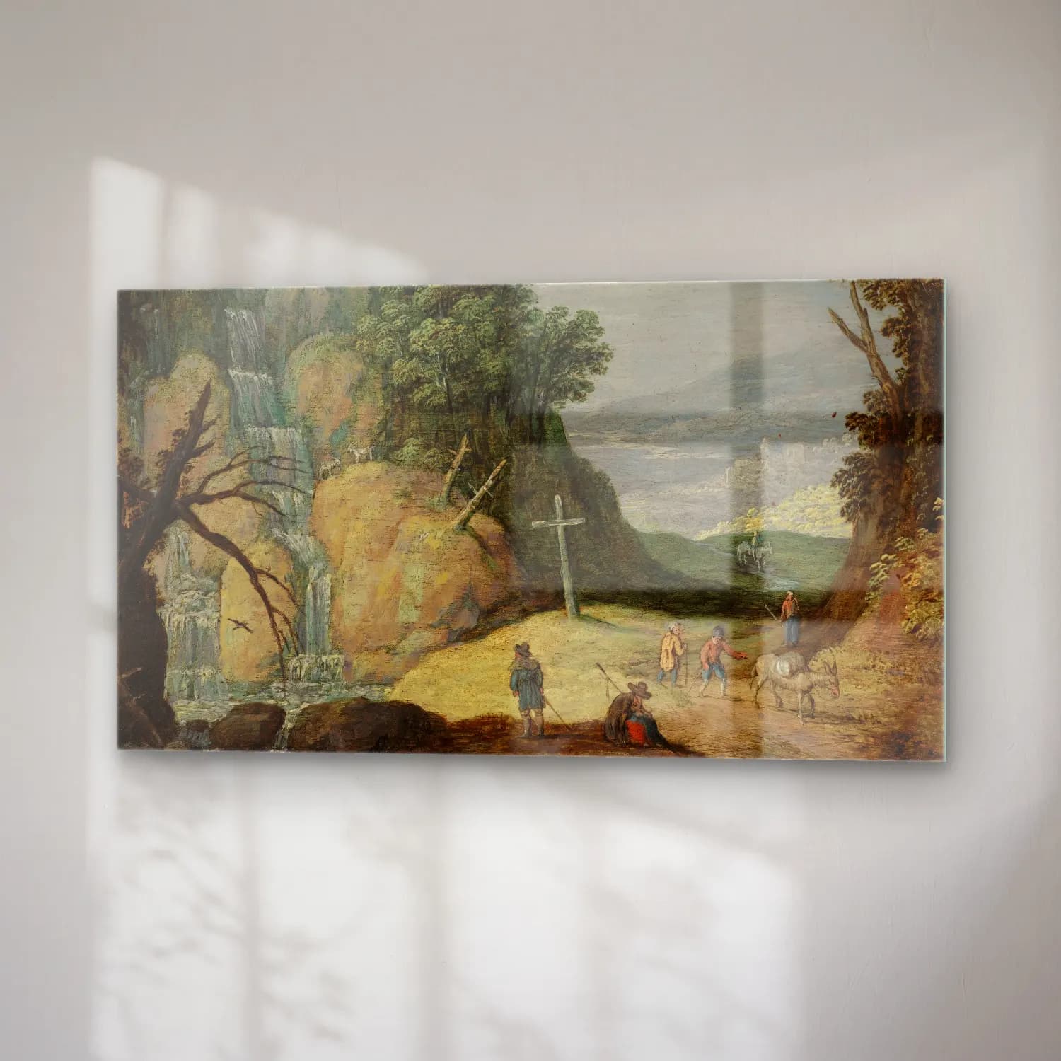 Marten Ryckaert – A Rocky Landscape With A Waterfall And Travellers On A Path cam tablo — sağ açıdan görünüm