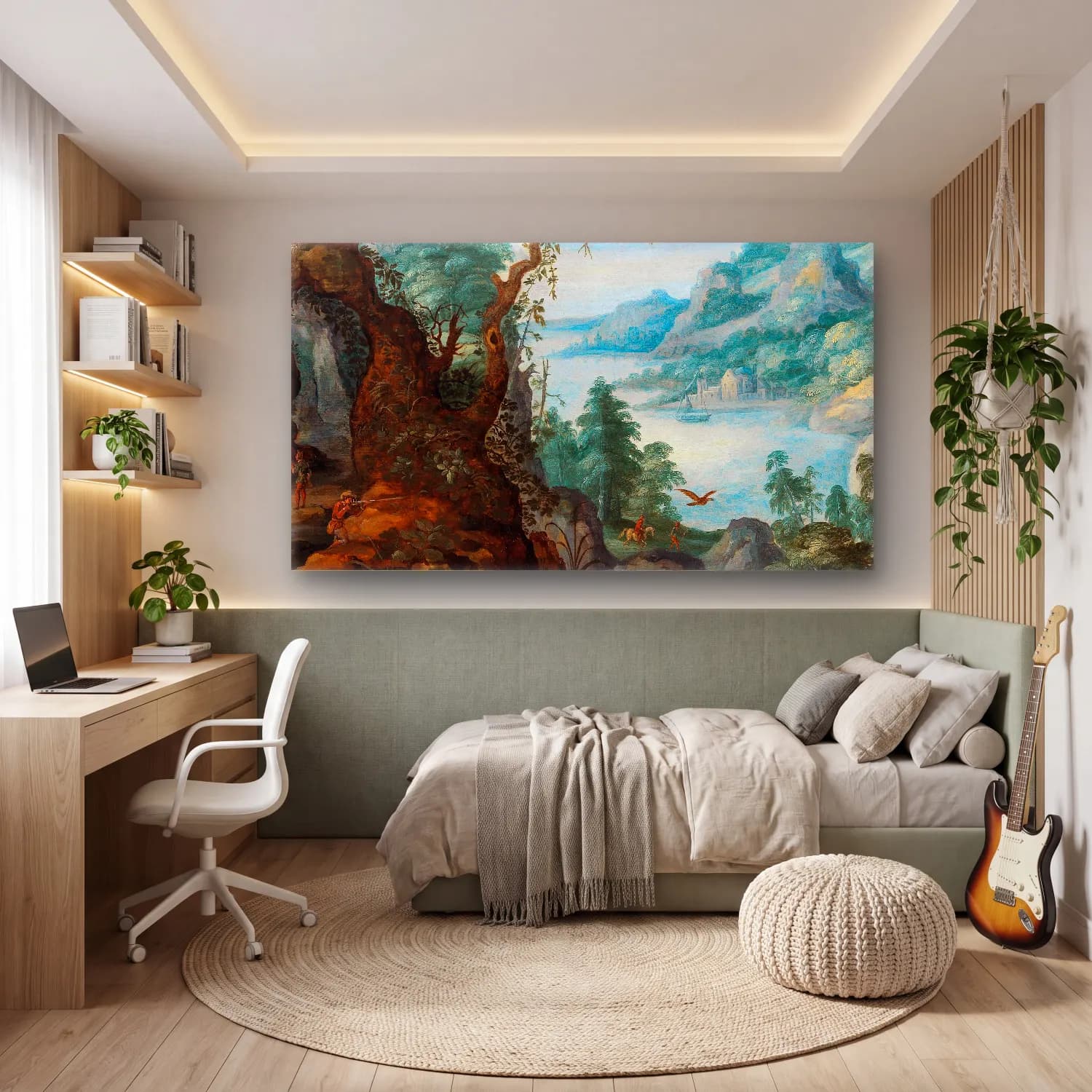 Marten Ryckaert – A mountainous landscape with huntsmen cam tablo — genç odasında
