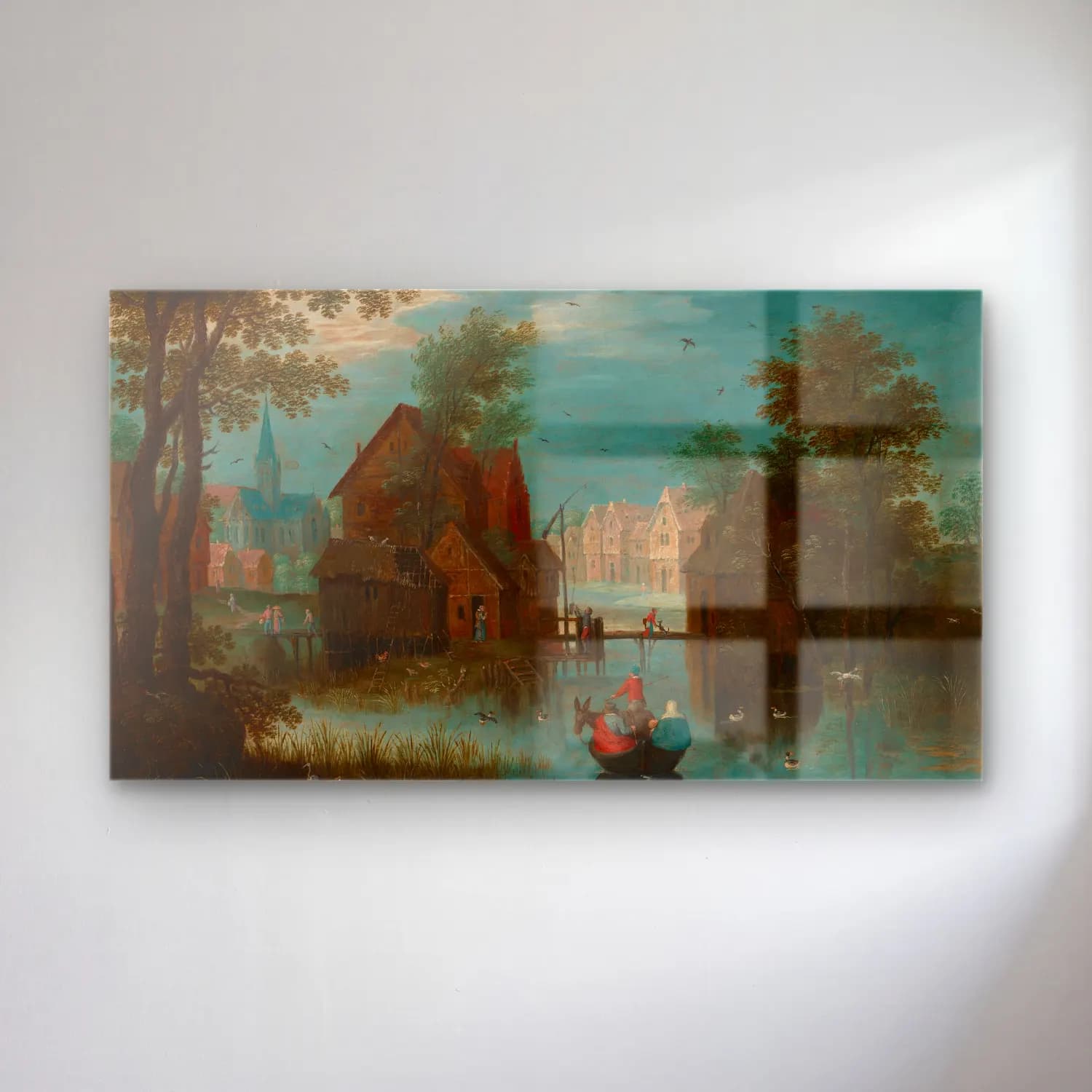 Marten Ryckaert – A river landscape with a ferry boat, a church in the… cam tablo — Marten Ryckaert – A river landscape with a ferry boat, a church in the… — yağlı boya köy sokağı