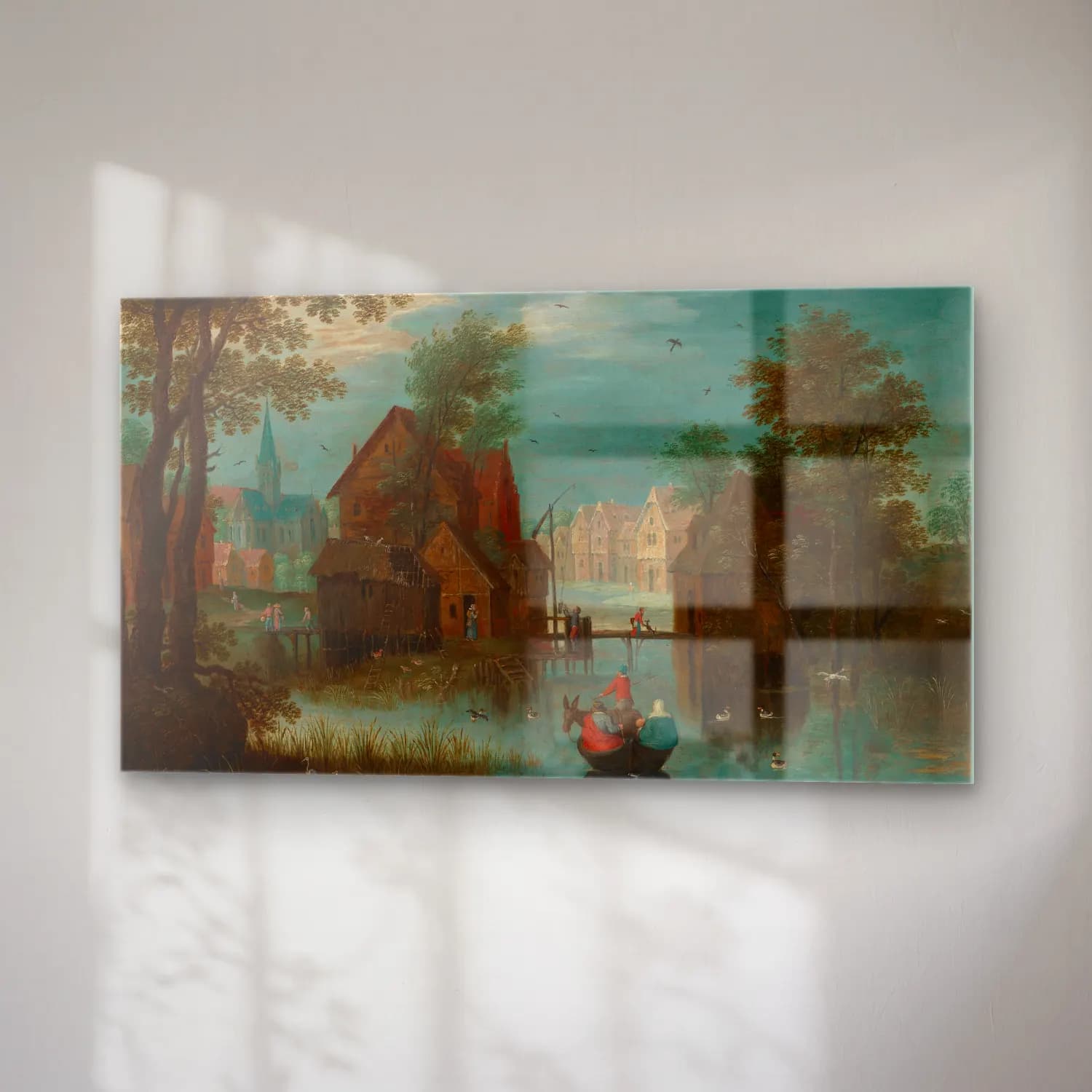 Marten Ryckaert – A river landscape with a ferry boat, a church in the… cam tablo — sağ açıdan görünüm