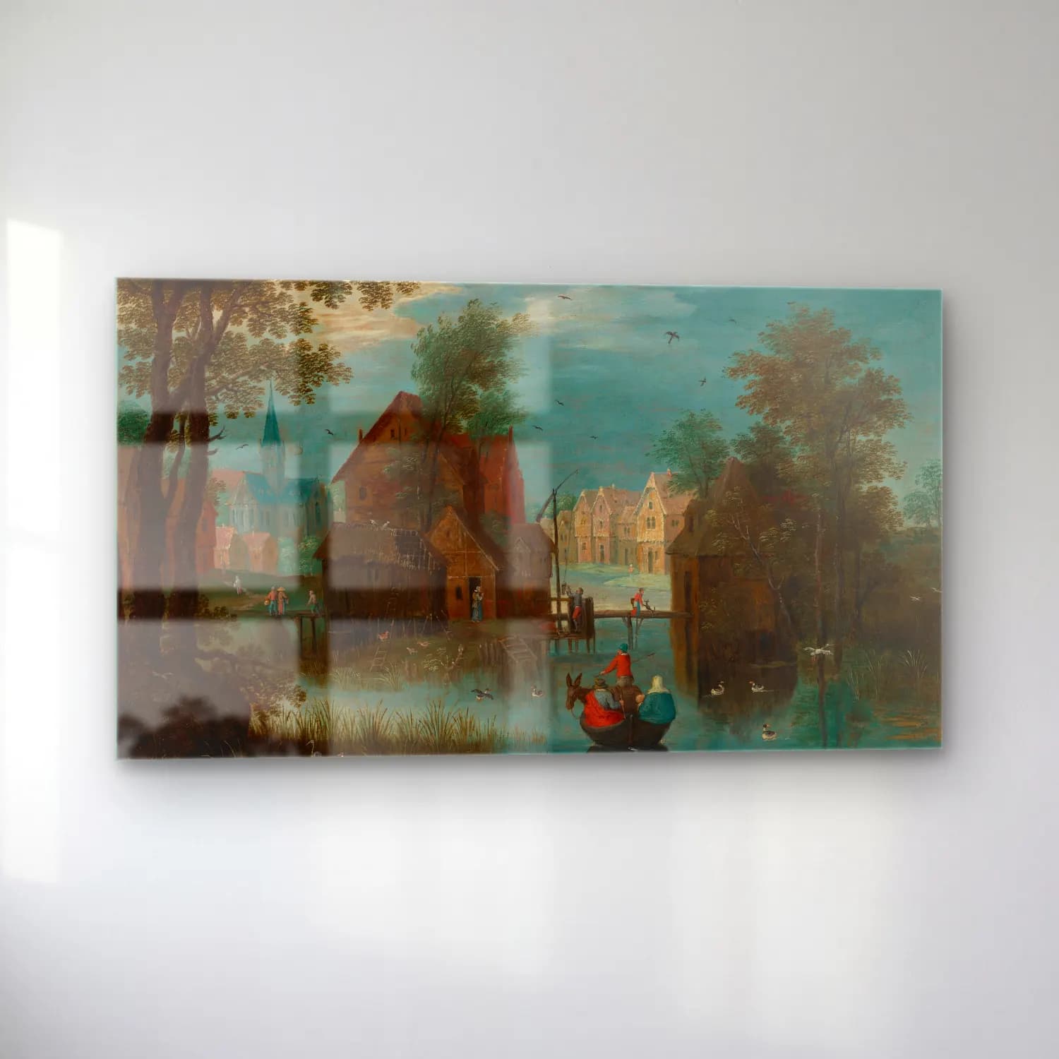 Marten Ryckaert – A river landscape with a ferry boat, a church in the… cam tablo — sol açıdan görünüm