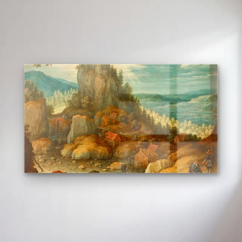 Marten Ryckaert – Landscape with a Fortress cam tablo — Marten Ryckaert – Landscape with a Fortress — yağlı boya kırda nehir
