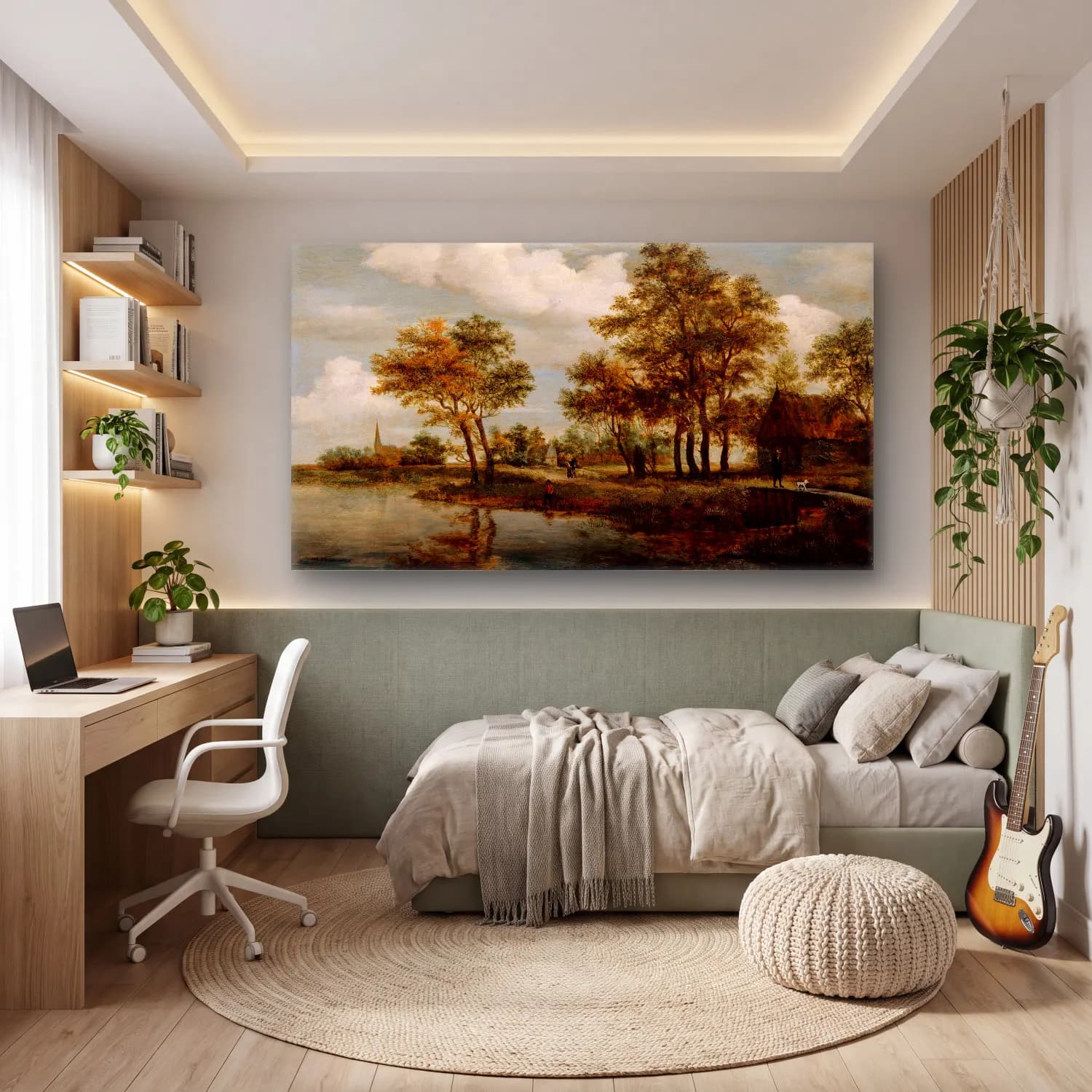 Meindert Hobbema – A River Scene cam tablo — genç odasında