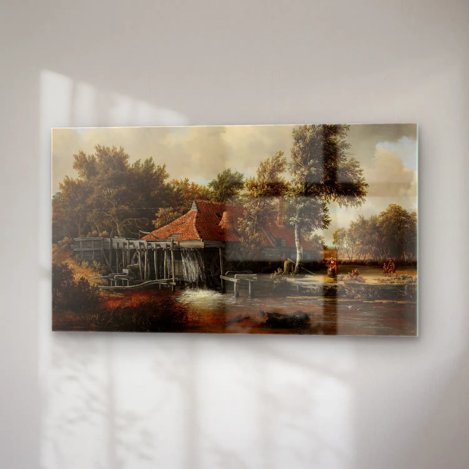 Meindert Hobbema – A Watermill – Bej Tonlar cam tablo — sağ açıdan görünüm