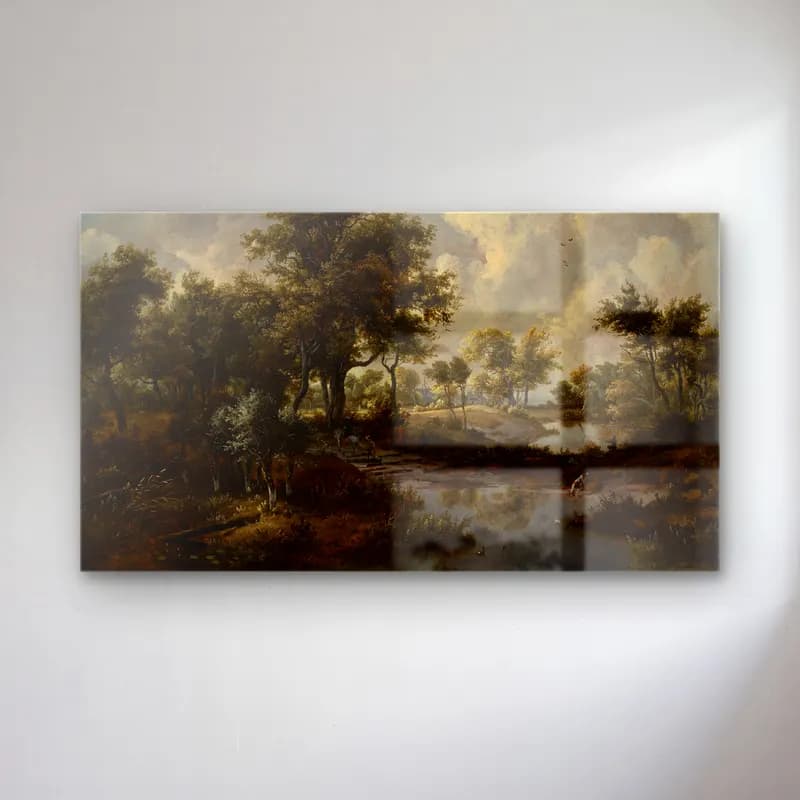 Meindert Hobbema – A Wooded Landscape cam tablo — Meindert Hobbema – A Wooded Landscape — yağlı boya kırda nehir
