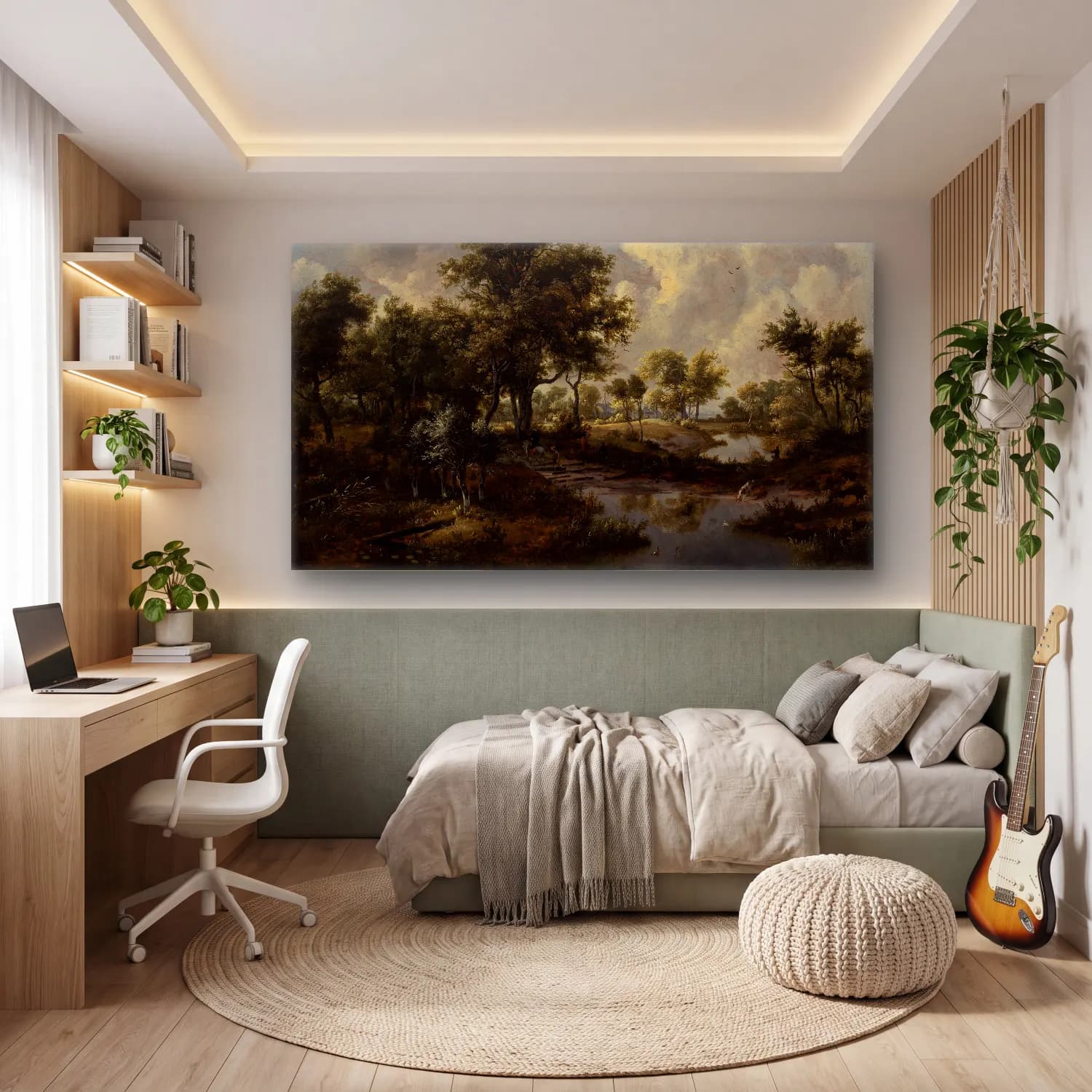 Meindert Hobbema – A Wooded Landscape cam tablo — genç odasında
