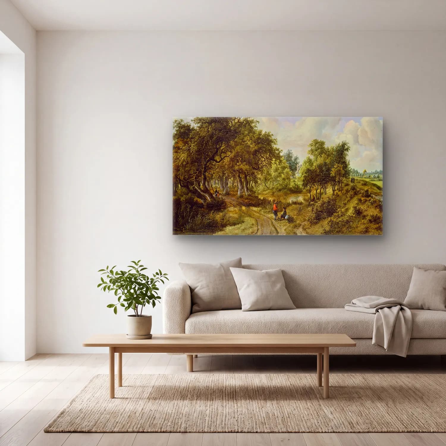 Meindert Hobbema – A Wooded Landscape – Yeşil Tonlar cam tablo — açık renk salonda