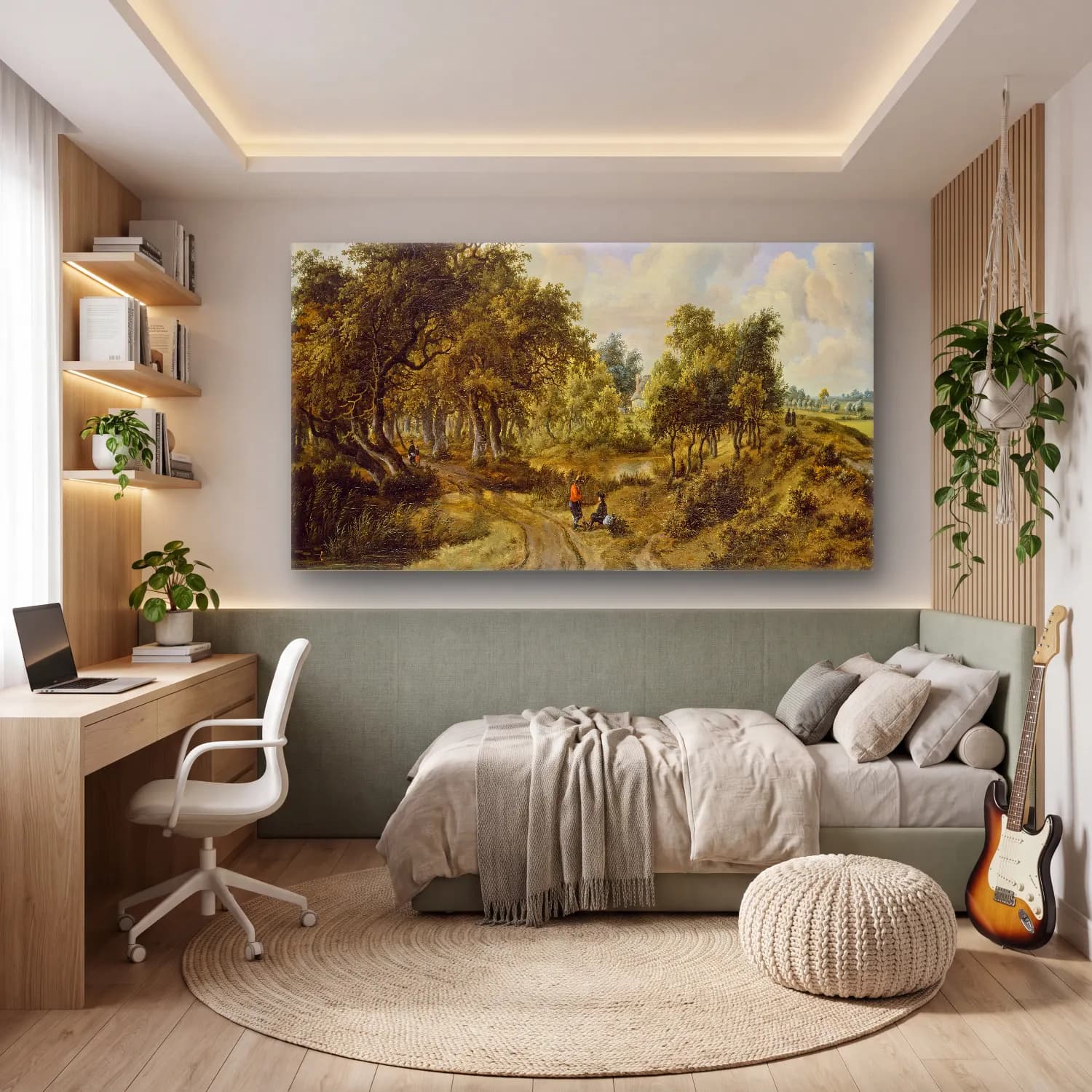 Meindert Hobbema – A Wooded Landscape – Yeşil Tonlar cam tablo — genç odasında