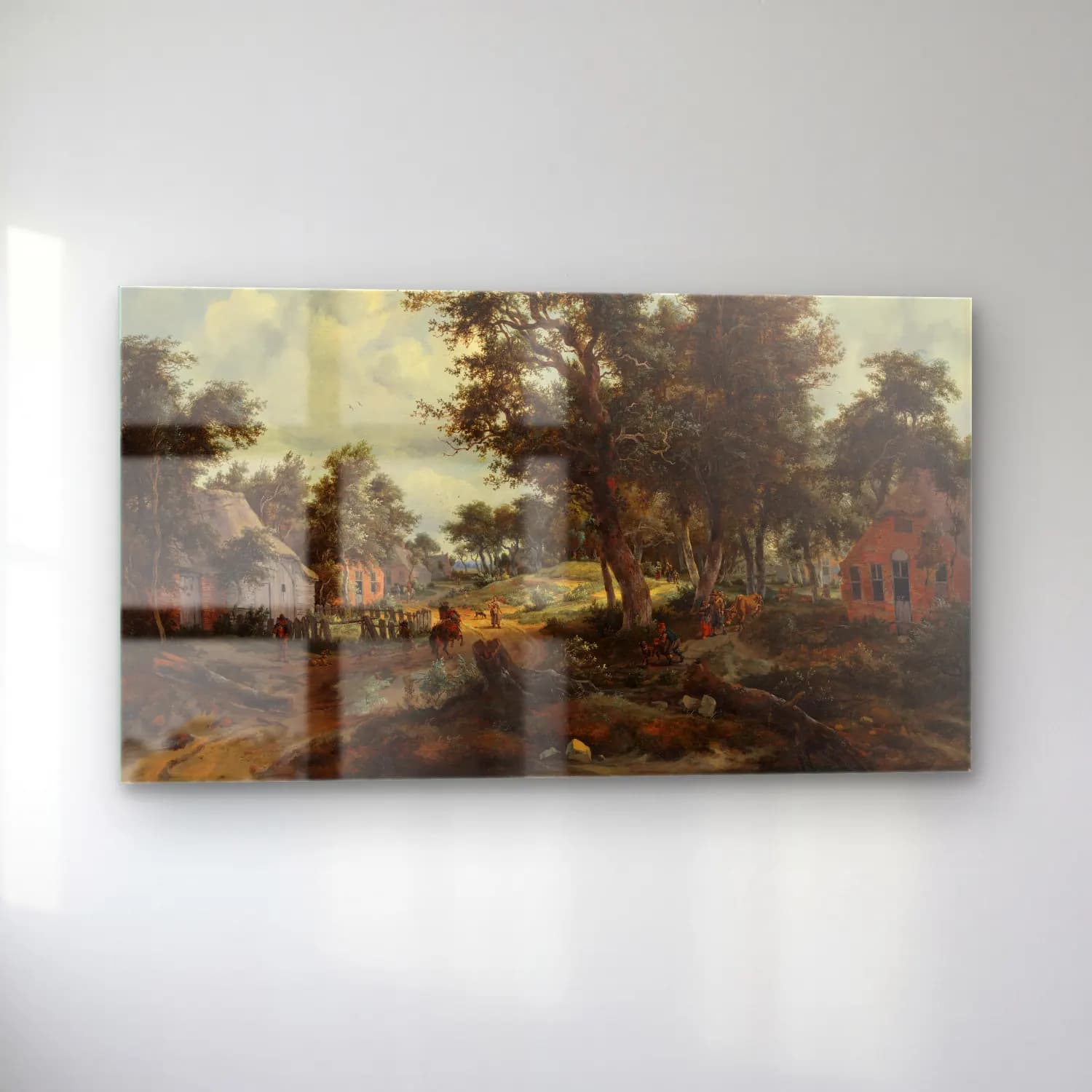 Meindert Hobbema – A Wooded Landscape with Travelers on a Path through a Hamlet cam tablo — sol açıdan görünüm