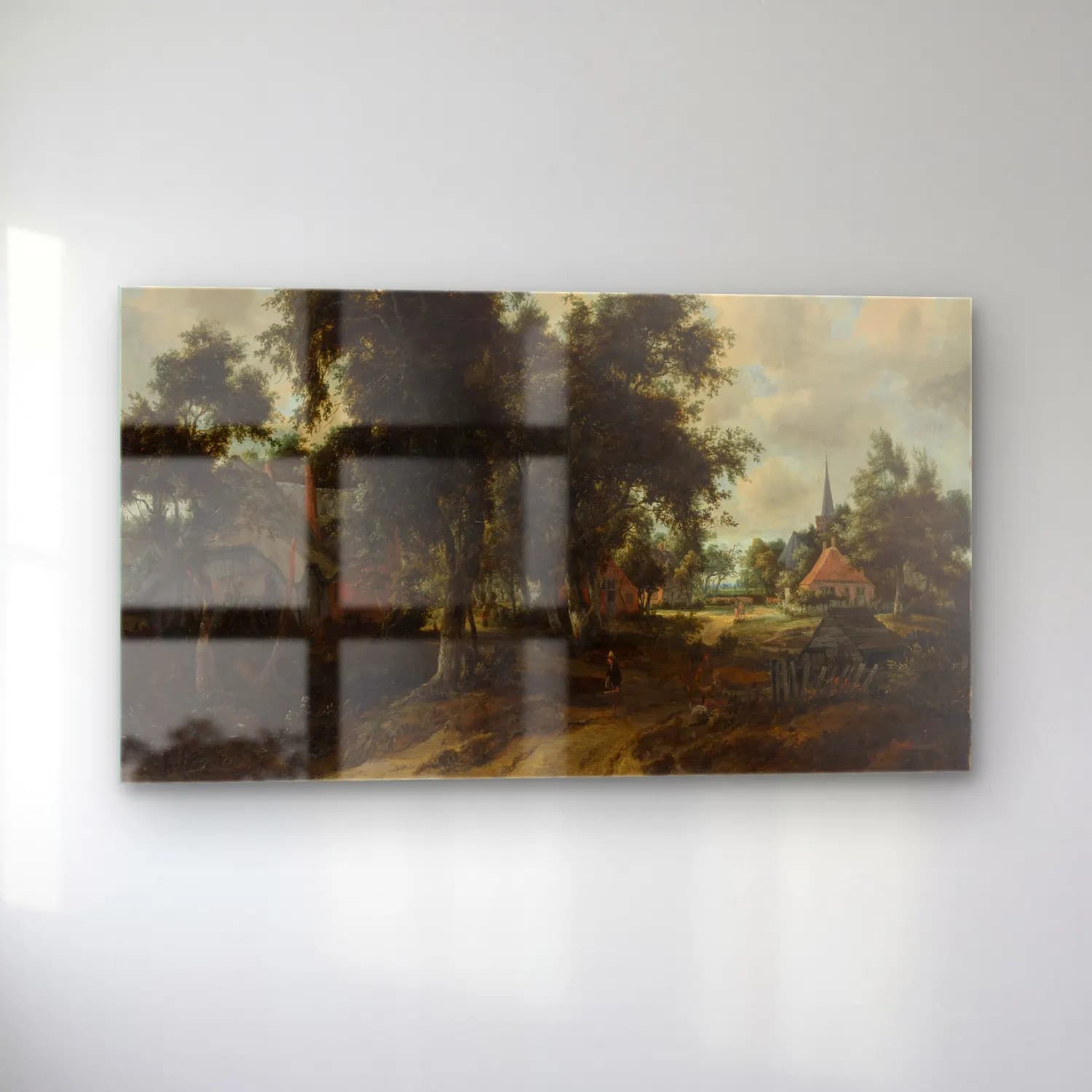 Meindert Hobbema – Entrance to a Village (ca. 1665) cam tablo — sol açıdan görünüm