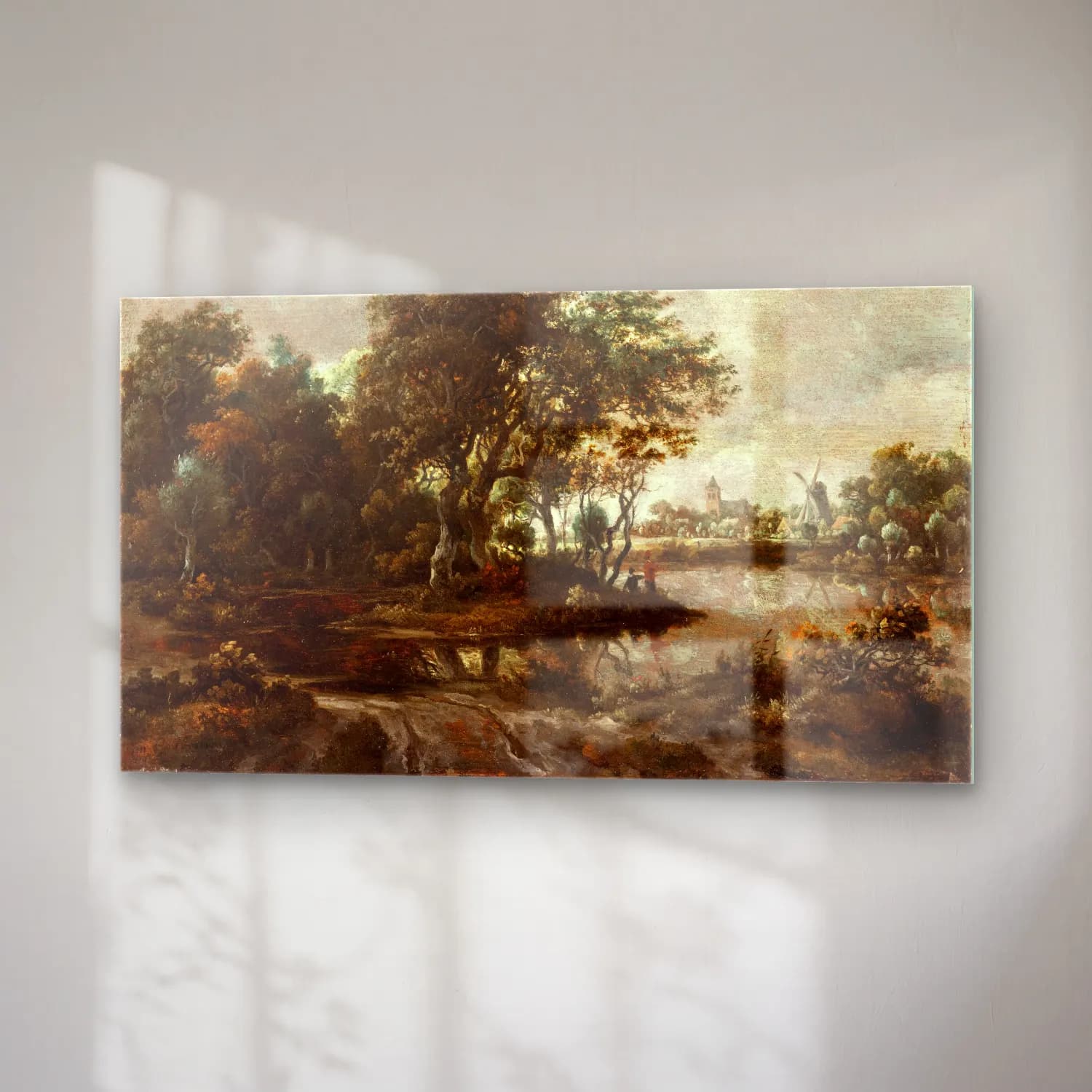 Meindert Hobbema – Landscape with Anglers and a Distant Town (circa 1664-1665) cam tablo — sağ açıdan görünüm
