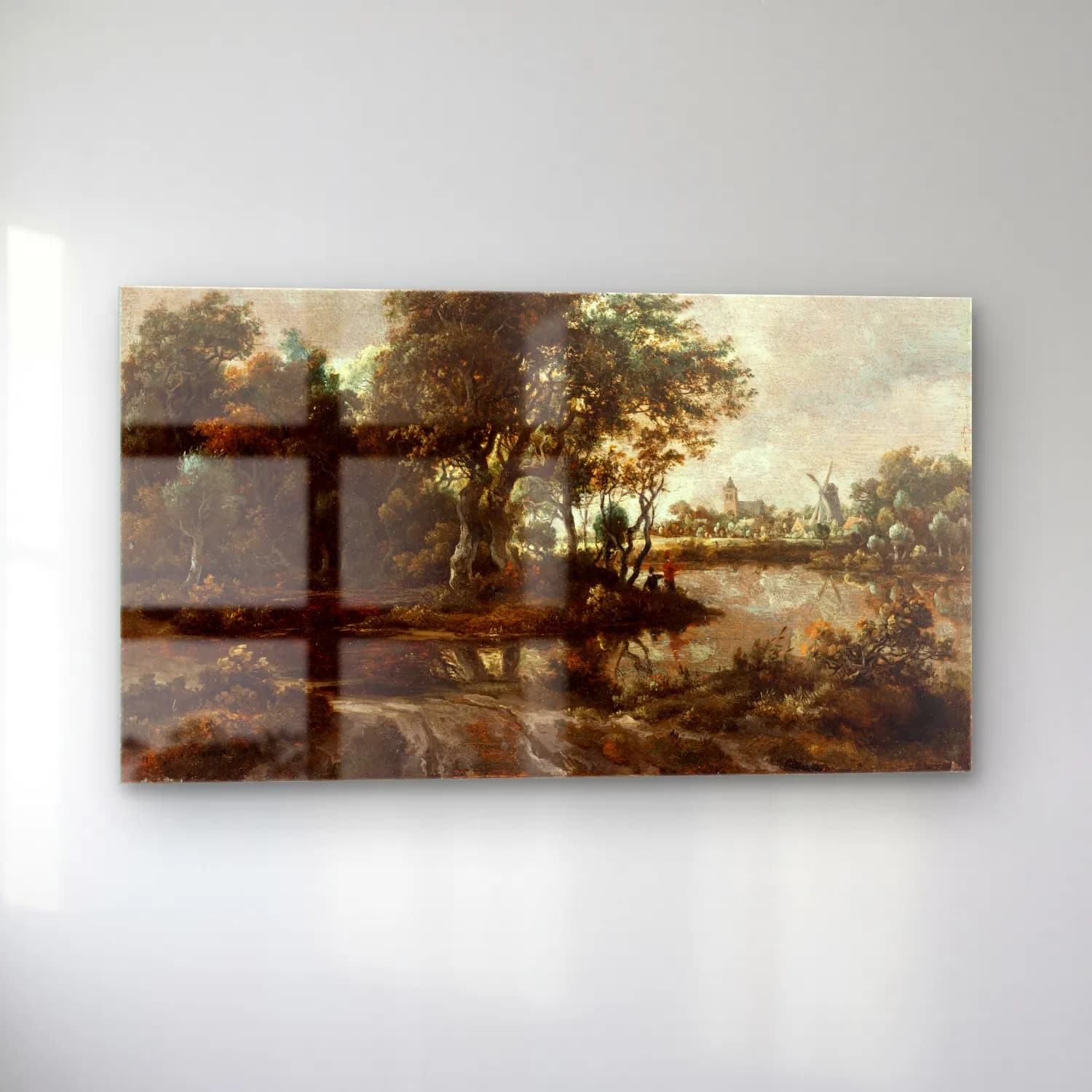 Meindert Hobbema – Landscape with Anglers and a Distant Town (circa 1664-1665) cam tablo — sol açıdan görünüm
