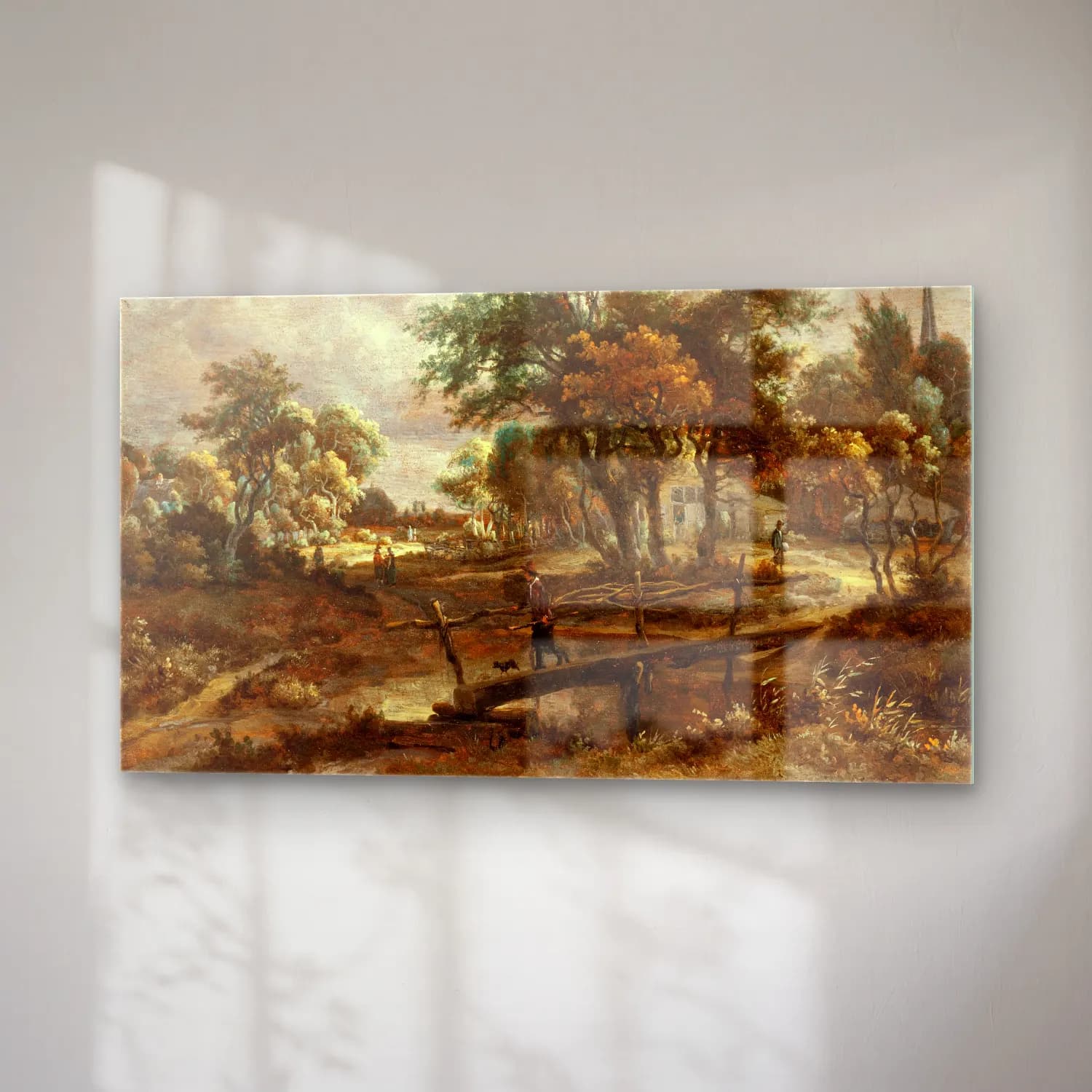 Meindert Hobbema – Landscape with a Footbridge (circa 1664-1665) cam tablo — sağ açıdan görünüm