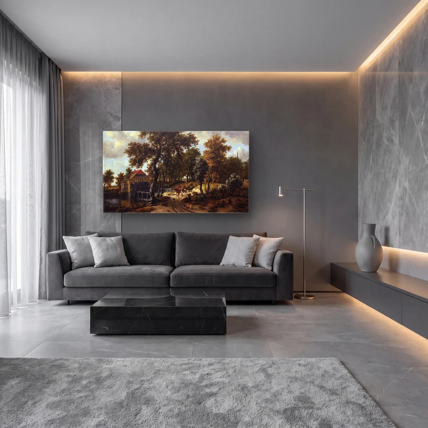 Meindert Hobbema – The Travelers cam tablo — lüks salon duvarında