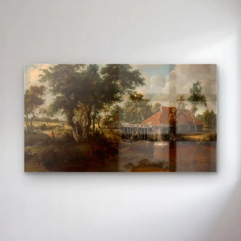Meindert Hobbema – The Watermill with the Great Red Roof cam tablo — Meindert Hobbema – The Watermill with the Great Red Roof — yağlı boya kırda nehir