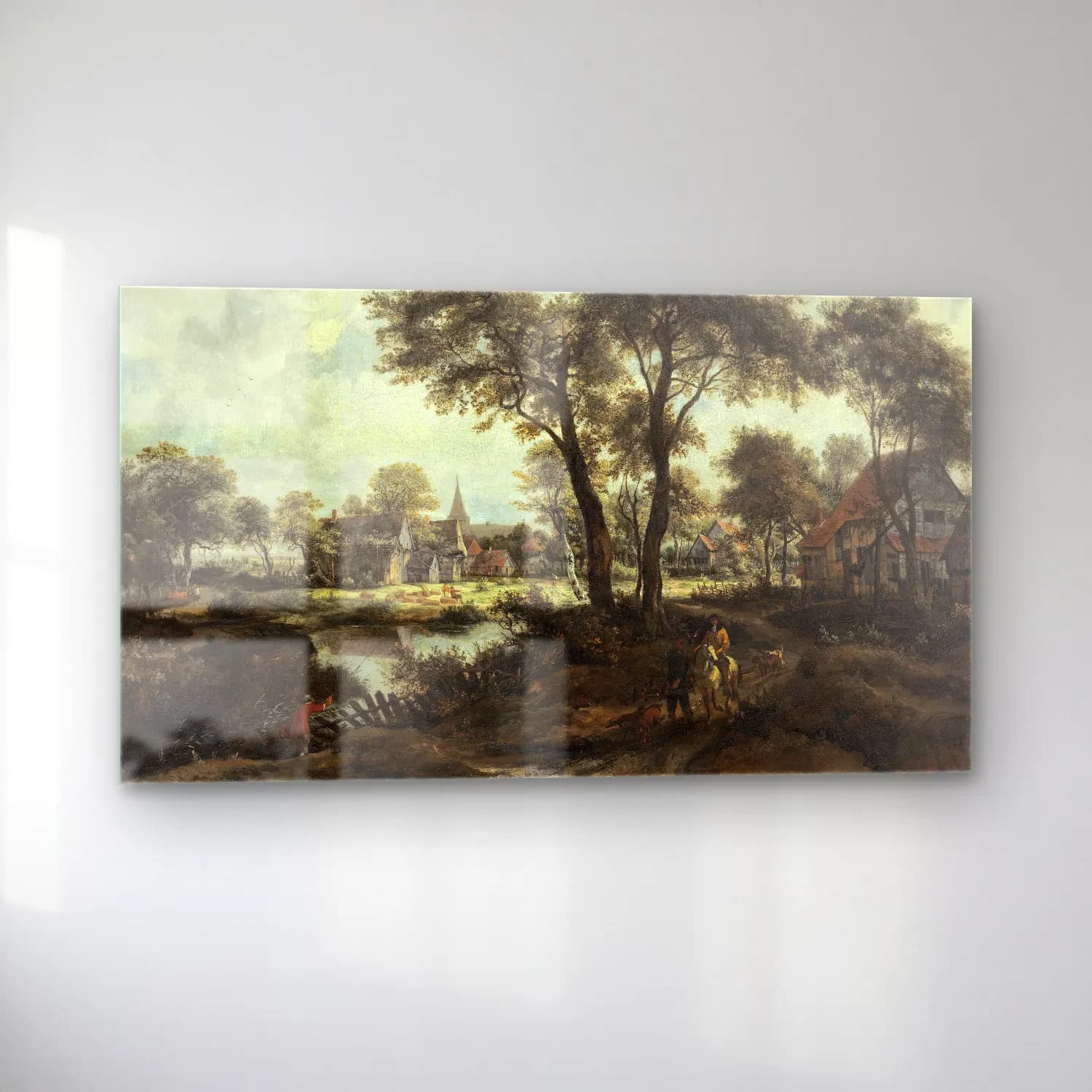 Meindert Hobbema – Village near a Pool cam tablo — sol açıdan görünüm