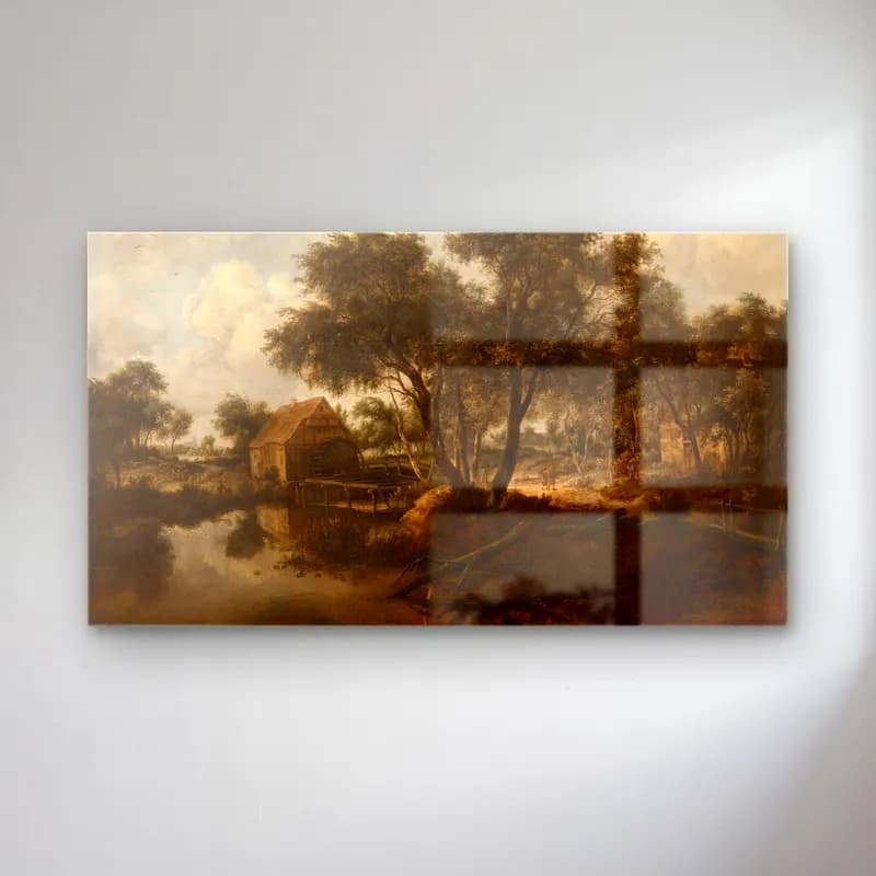 Meindert Hobbema – Water Mill cam tablo — Meindert Hobbema – Water Mill — yağlı boya kırda nehir