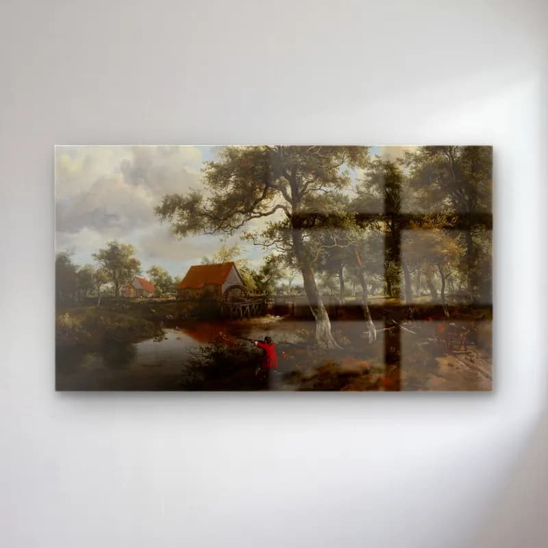 Meindert Hobbema – Wooded Landscape with Figures on a Path (mid-17th to early… cam tablo — Meindert Hobbema – Wooded Landscape with Figures on a Path (mid-17th to early… — yağlı boya kırda nehir