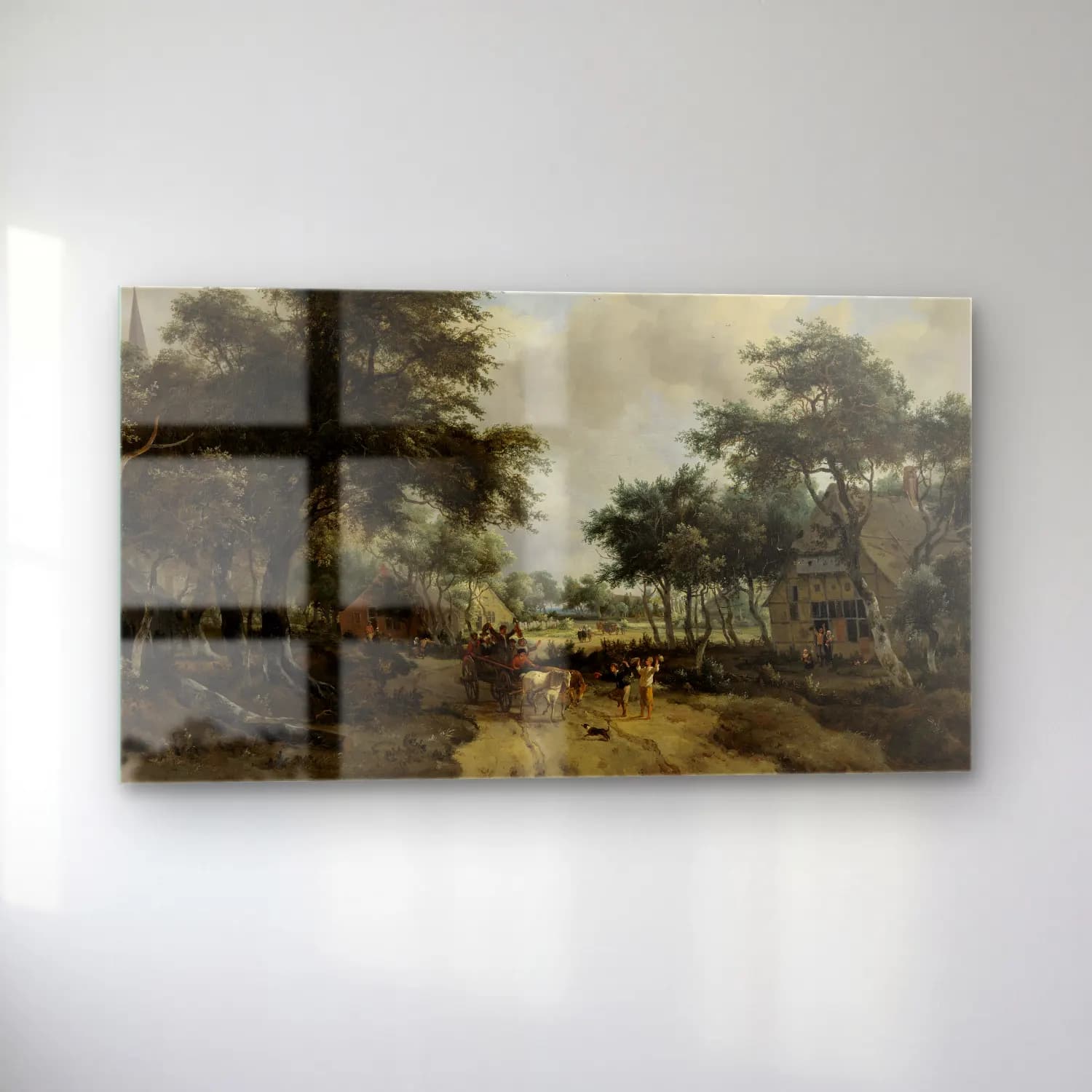 Meindert Hobbema – Wooded Landscape with Merrymakers in a Cart cam tablo — sol açıdan görünüm