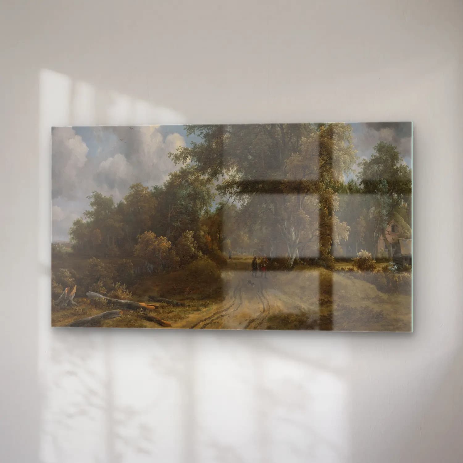 Meindert Hobbema – Woodland Road (ca. 1670) cam tablo — sağ açıdan görünüm