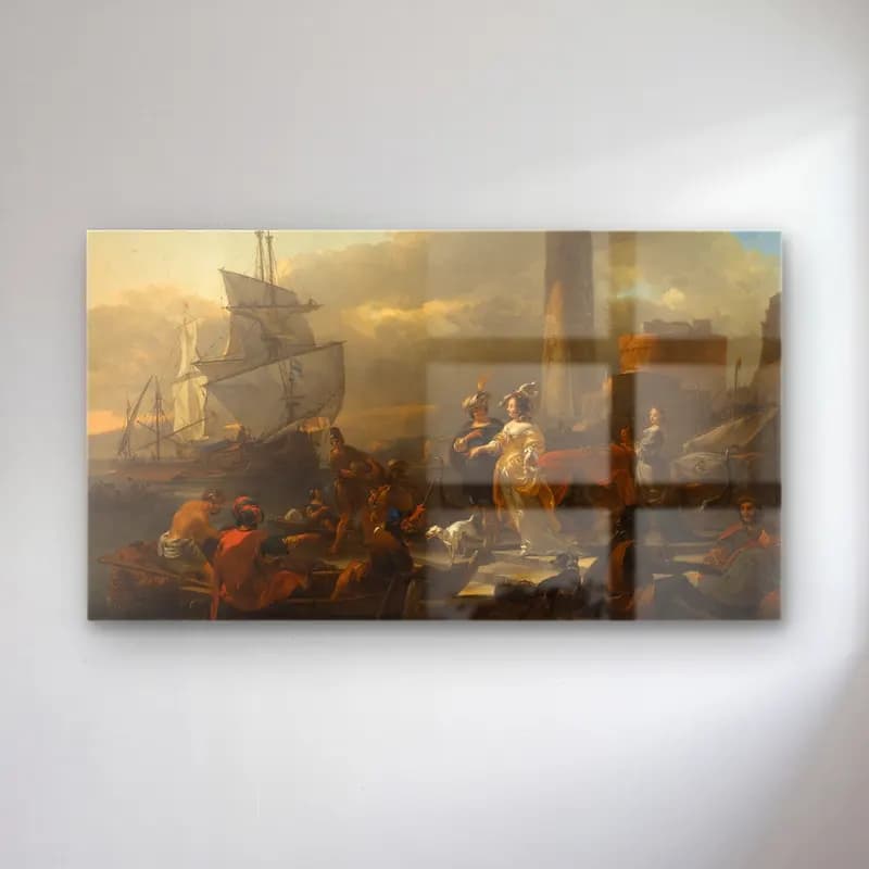 Nicolaes Pietersz. Berchem – A Harbour Scene (ca 1665) cam tablo — Nicolaes Pietersz. Berchem – A Harbour Scene (ca 1665) — yağlı boya mitolojik sahne