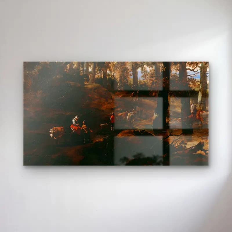 Nicolaes Pietersz. Berchem – A Road through a Wood cam tablo — Nicolaes Pietersz. Berchem – A Road through a Wood — yağlı boya kırda nehir