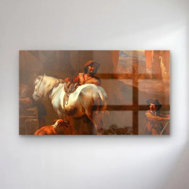 Nicolaes Pietersz. Berchem – A Stable Interior cam tablo — Nicolaes Pietersz. Berchem – A Stable Interior — yağlı boya atlı