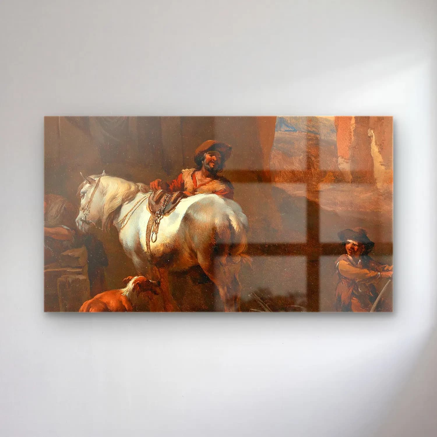 Nicolaes Pietersz. Berchem – A Stable Interior cam tablo — Nicolaes Pietersz. Berchem – A Stable Interior — yağlı boya atlı